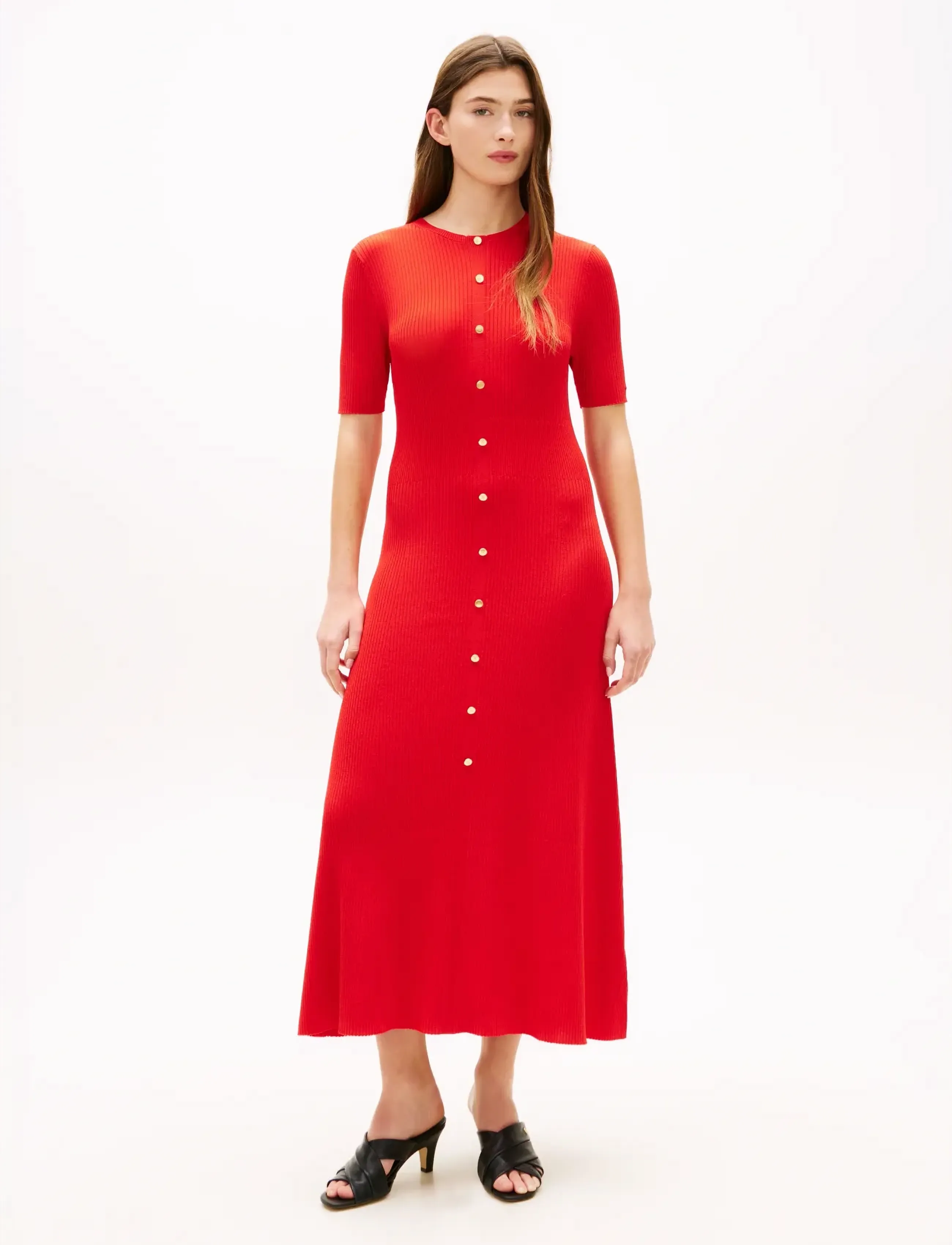 Tommy Hilfiger Rayon Rib F&F Midi Dress, R/L, Red, Kjoler > Knælange Og Midi, Dame