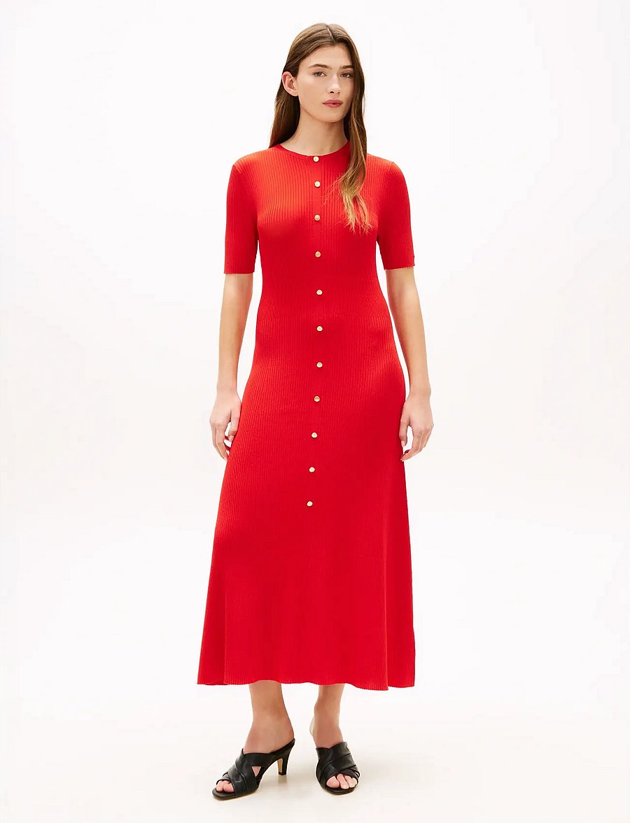 Tommy Hilfiger - RAYON RIB F&F MIDI DRESS - strickkleider - fireworks - 0