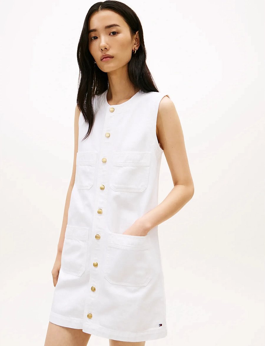 Tommy Hilfiger - DNM CLR SL MINI DRESS - skjortekjoler - th optic white - 2