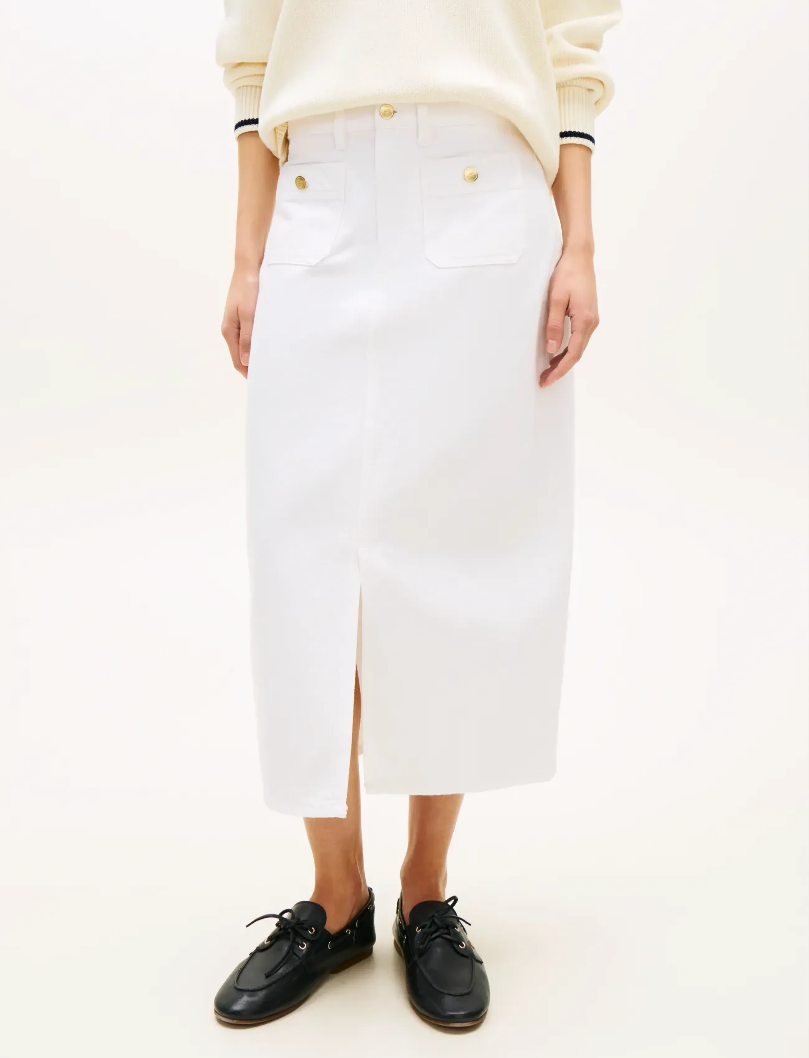 Tommy Hilfiger DNM WHITE MIDI STRAIGHT SKIRT HW - Midi skirts - TH OPTIC WHITE / white