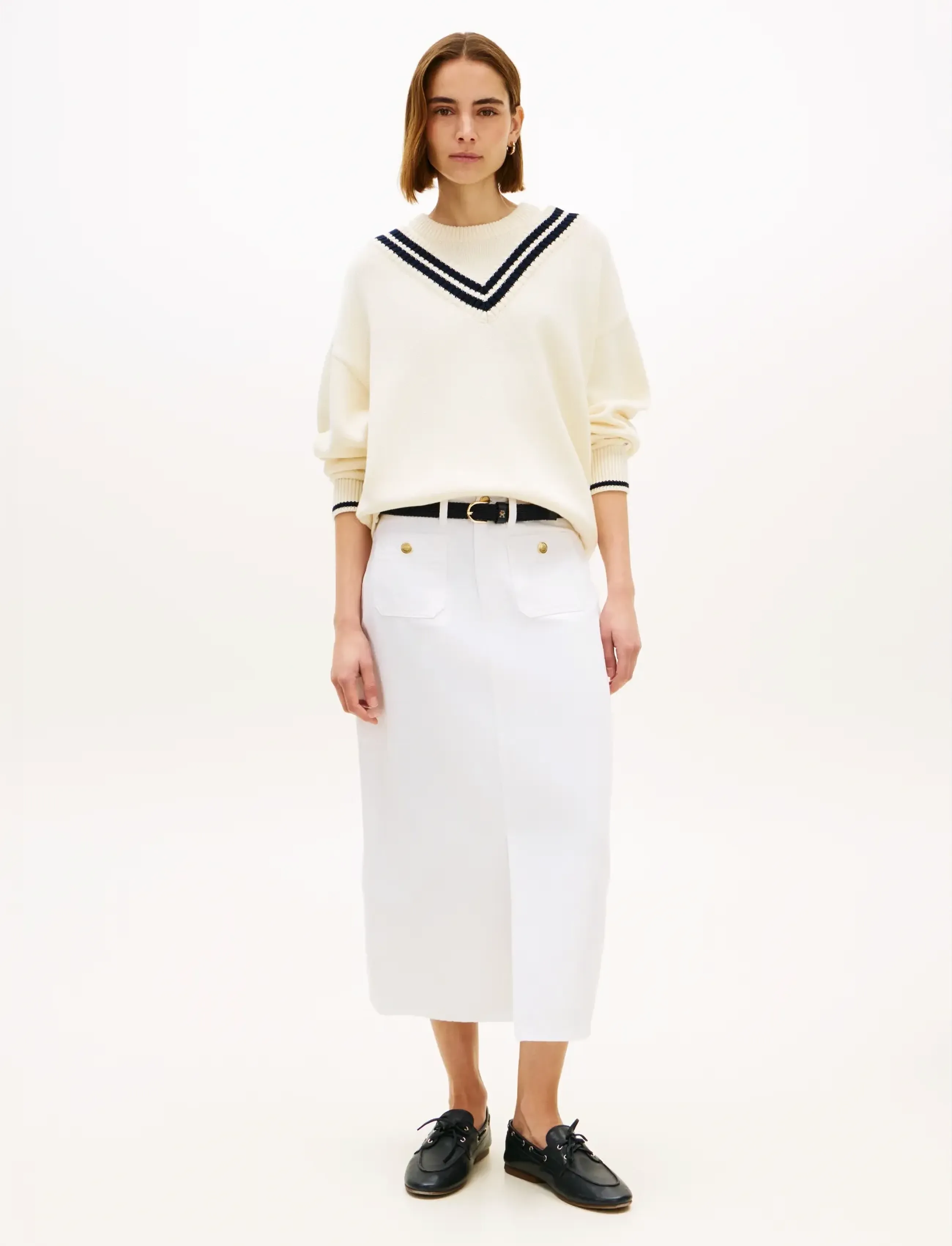 Tommy Hilfiger - DNM WHITE MIDI STRAIGHT SKIRT HW - midi skirts - th optic white - 3