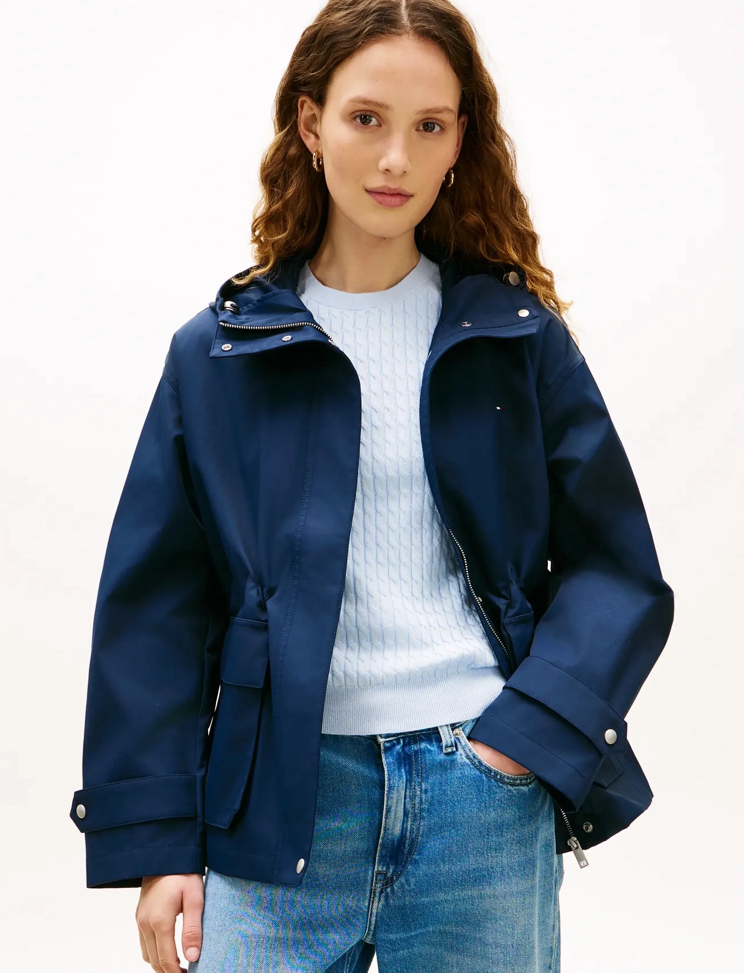 Tommy Hilfiger Cotton Nylon Utility Short Parka, XL, Jackets, Marineblau - Frauen
