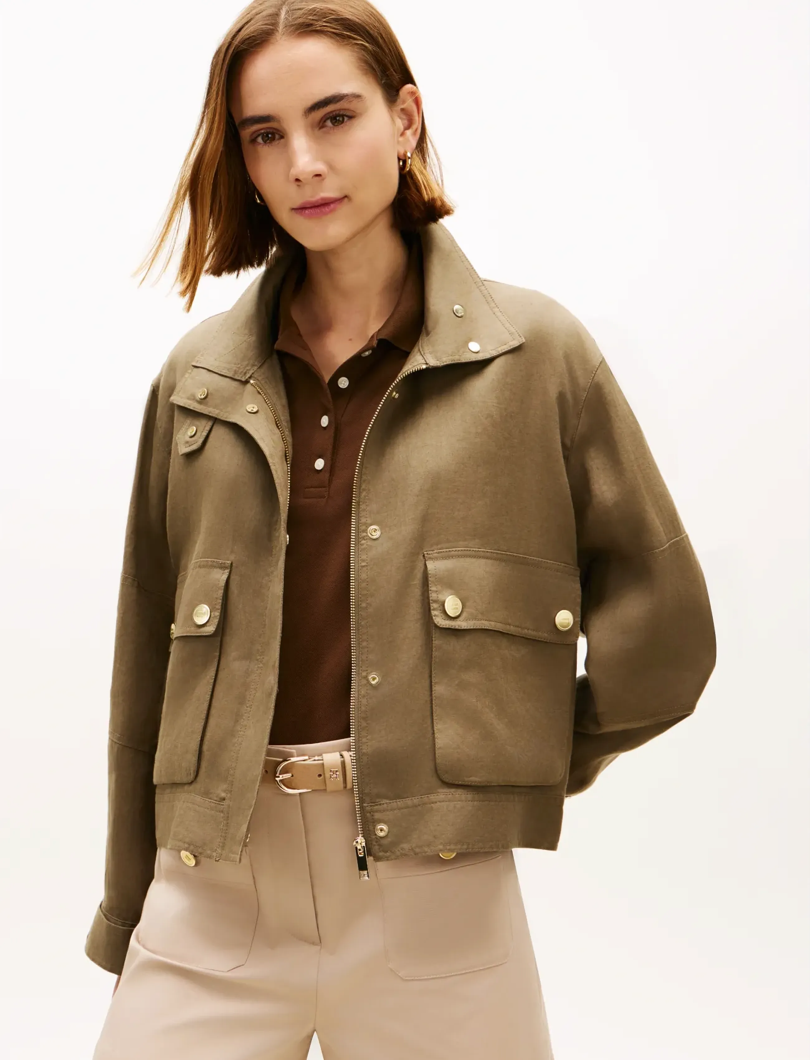 Tommy Hilfiger Linen Utility Jacket, Kvinder, Utility Jakke, Kakigrøn, Str: S