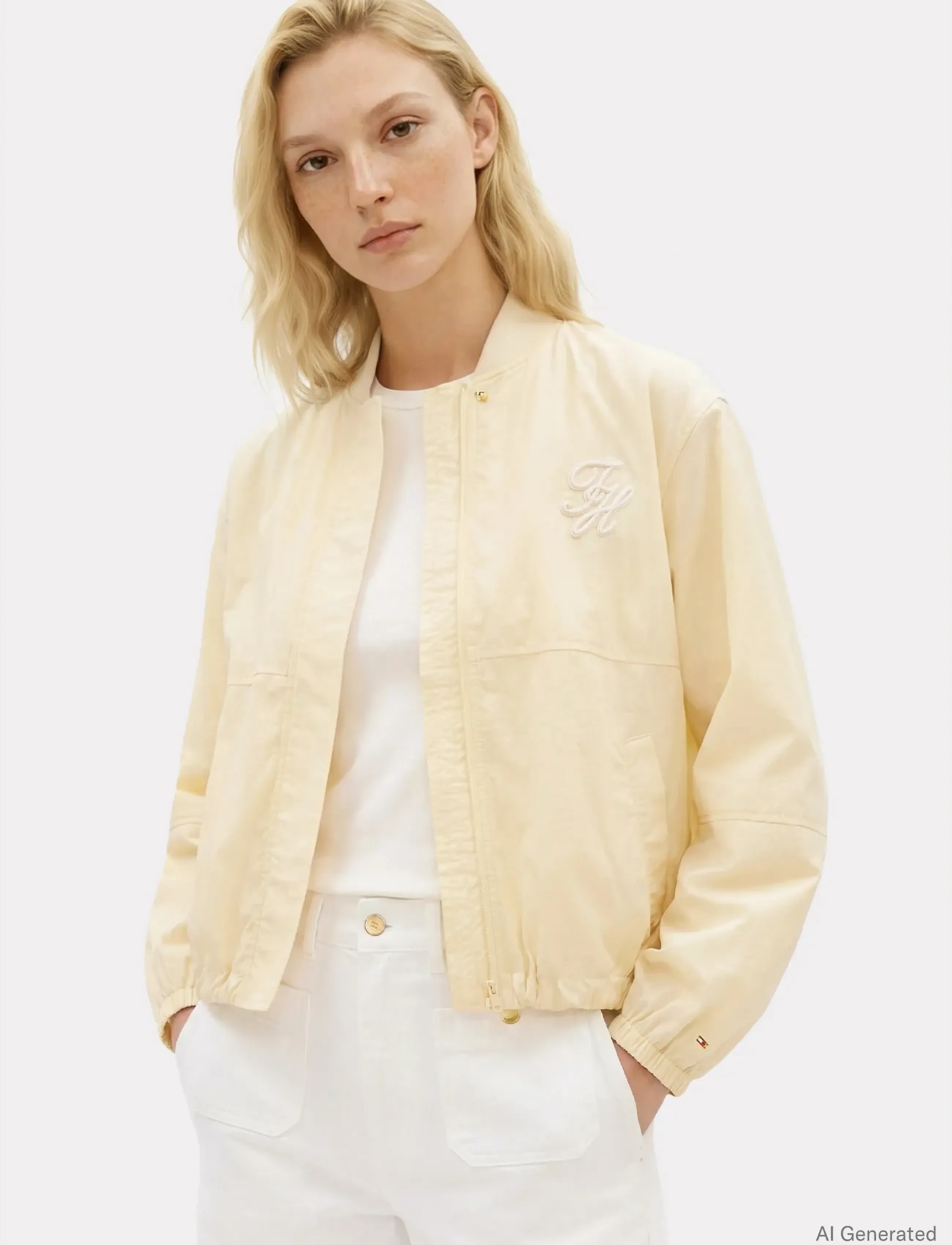 Tommy Hilfiger Nylon Short Balloon Bomber, Kvinder, Ballon Bomber Jakke, Cream, Str: L