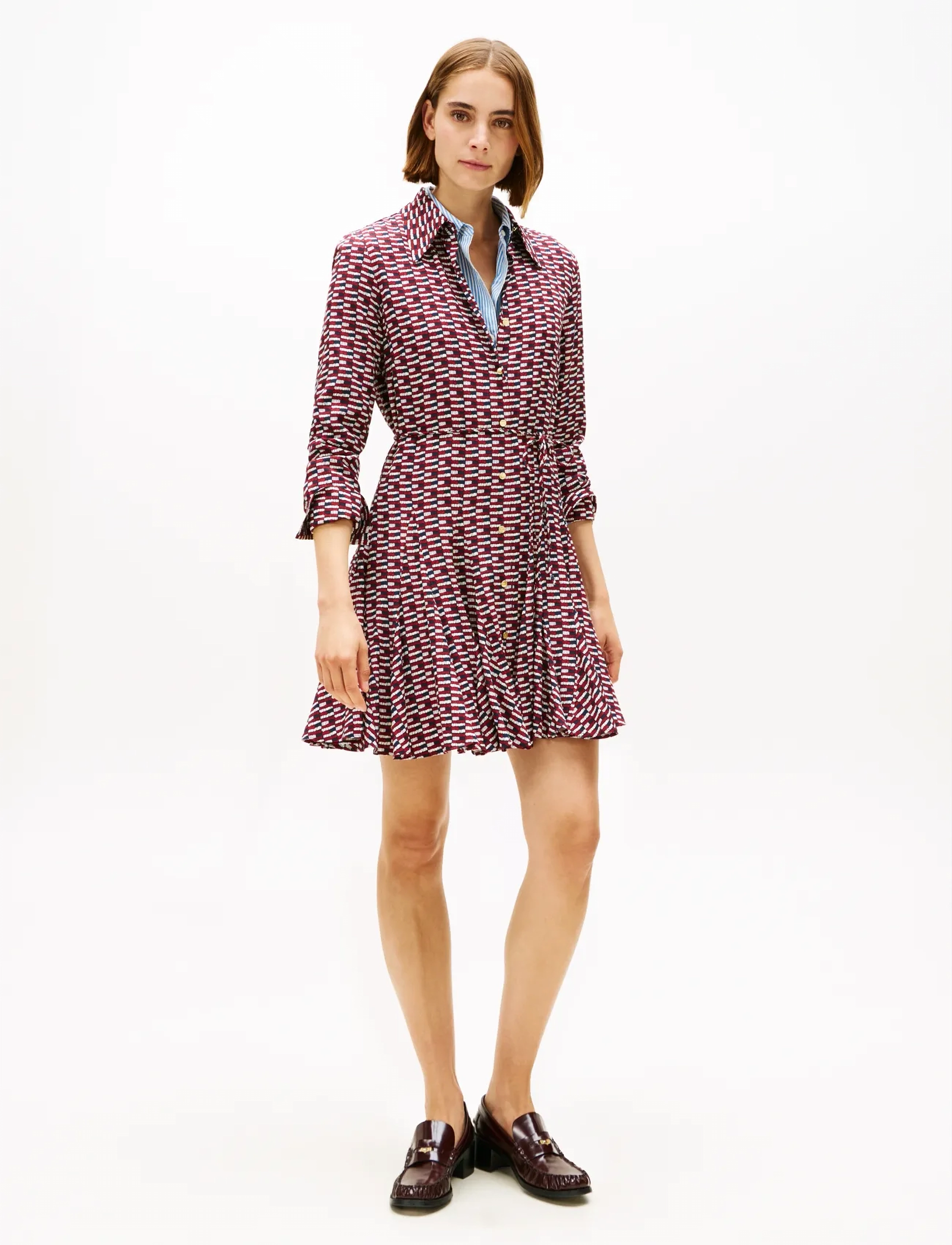 Tommy Hilfiger Vis Twill Ls Mini Dress, 34, Multi/patterned, Kjoler > Kort Kjole, Dame