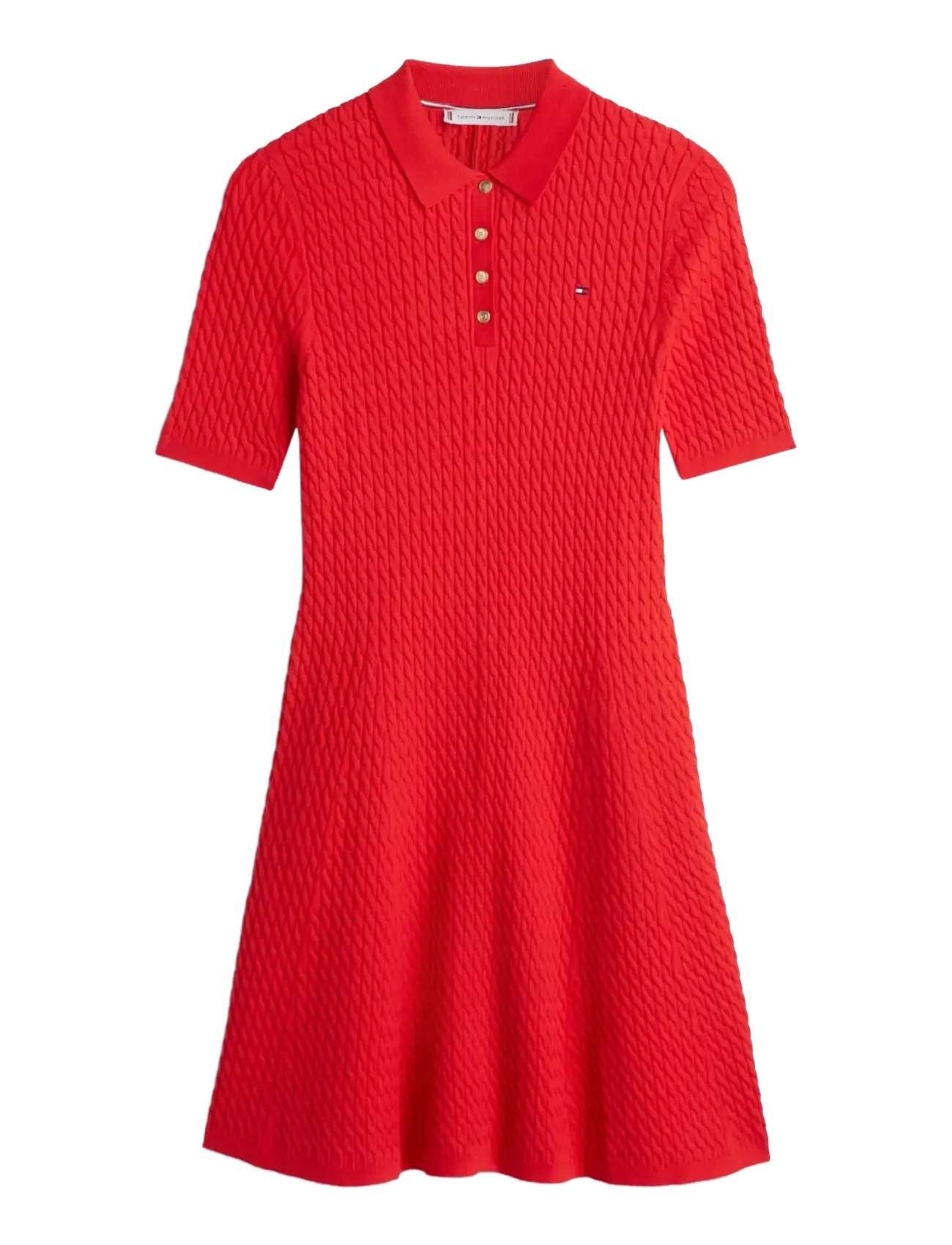 TOMMY HILFIGER Co Cable Fine Gg S/S Polo Kleid Rot - XL - Damen