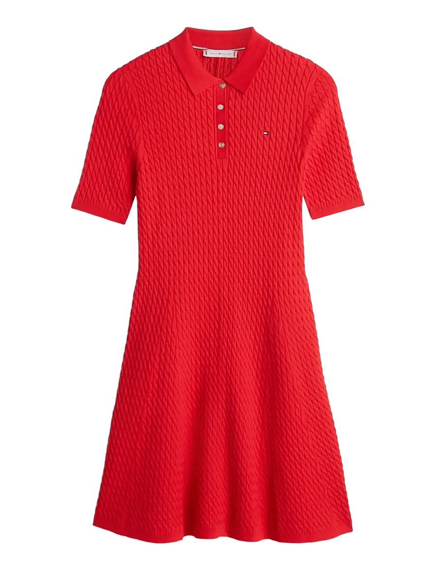 Tommy Hilfiger - CO CABLE FINE GG S/S POLO DRESS - stickade klänningar - fireworks - 1