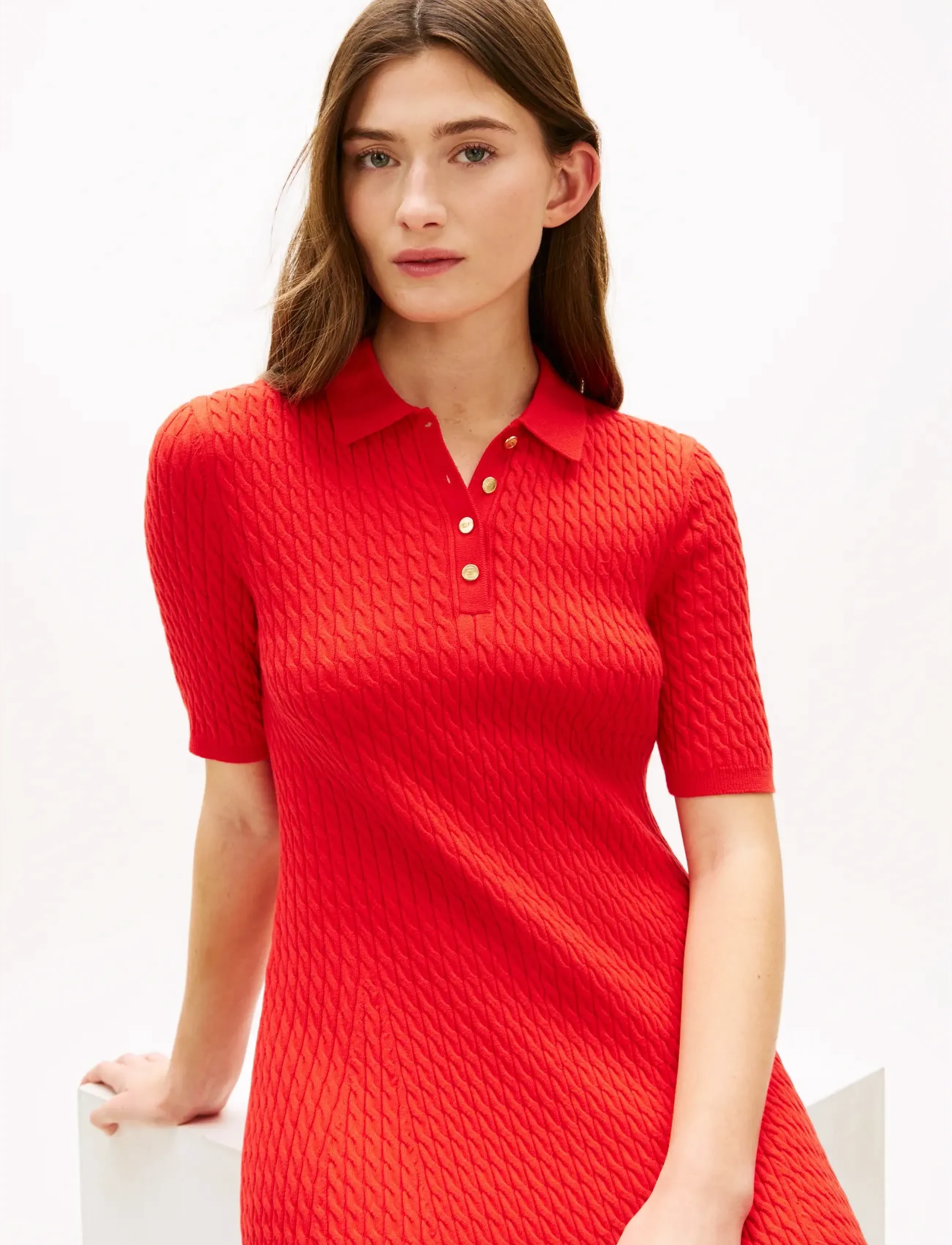 Tommy Hilfiger - CO CABLE FINE GG S/S POLO DRESS - knitted dresses - fireworks - 3