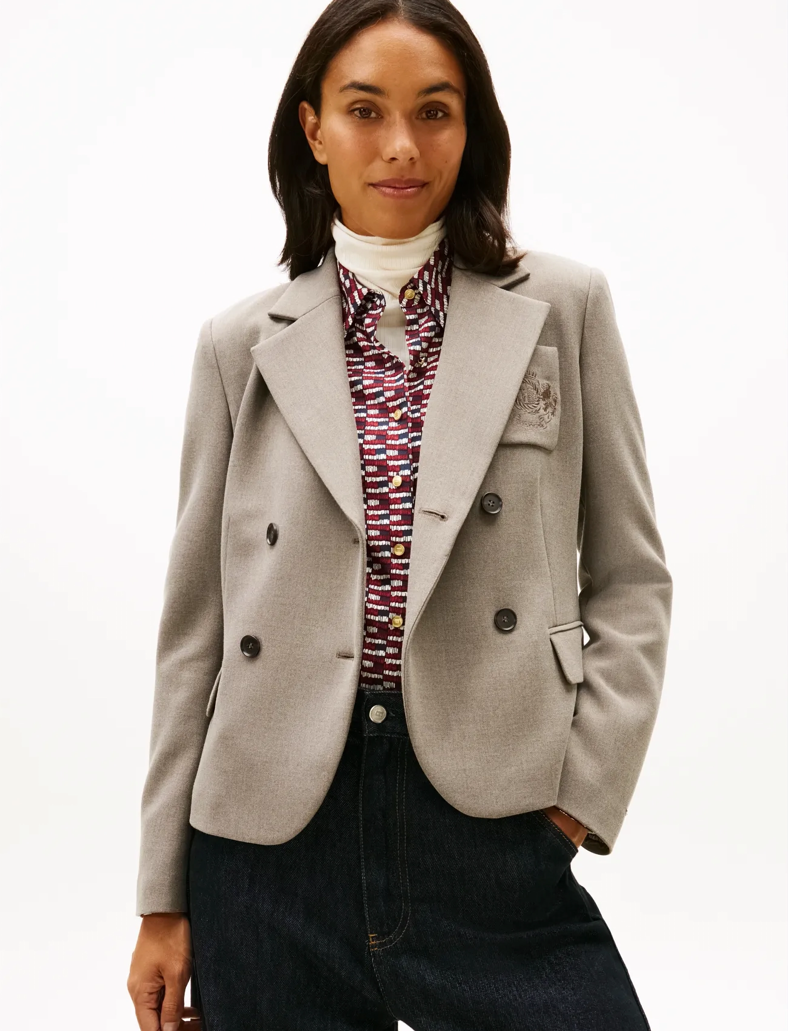 Tommy Hilfiger Punto Slim Db Blazer, 34, Beige, Blazere > Dobbeltradede Blazere, Dame