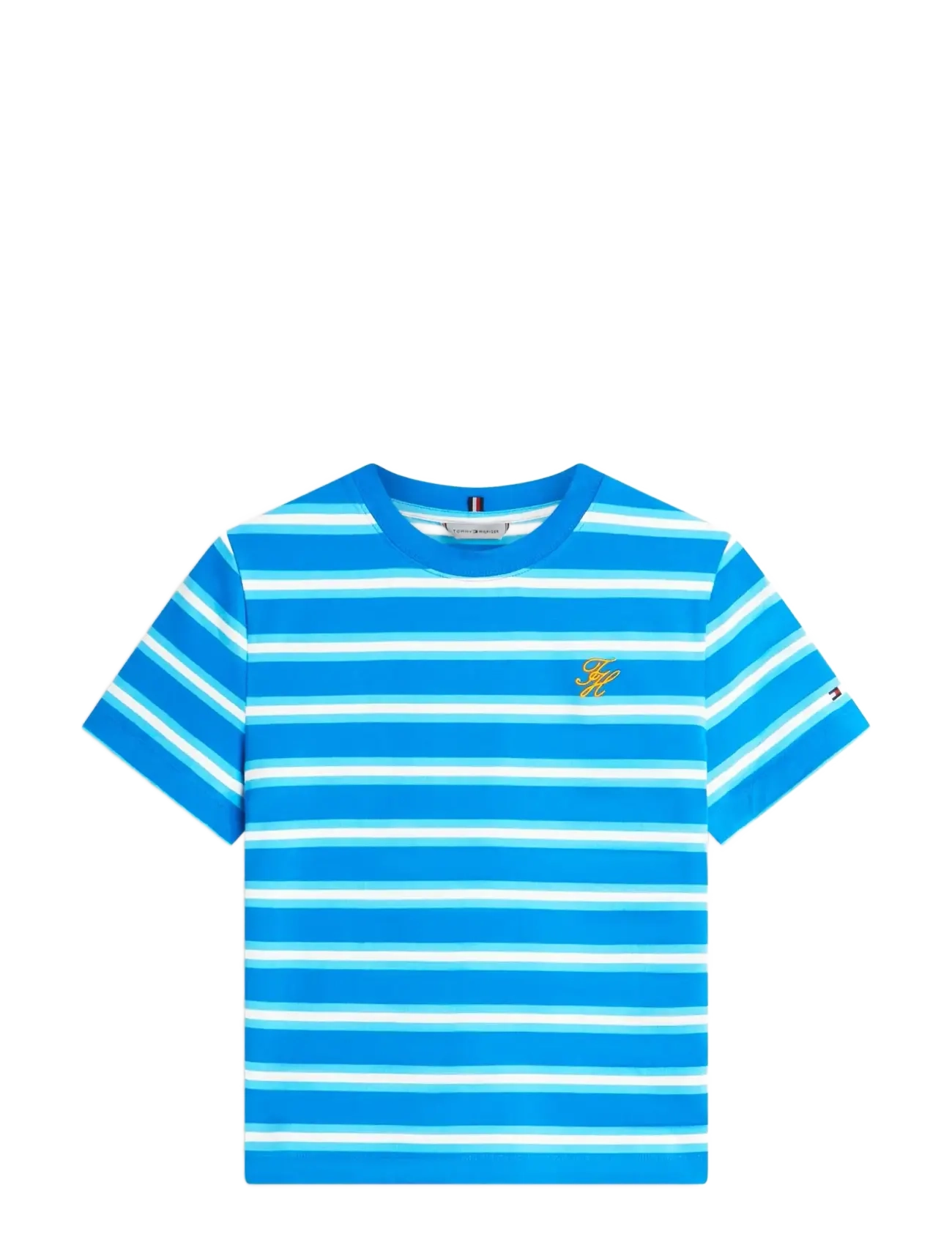Tommy Hilfiger TH SCRIPT REG C-NK SS TEE - Kleidung - PREPPY STRIPE BLUE ORBIT   FRIGID / blue