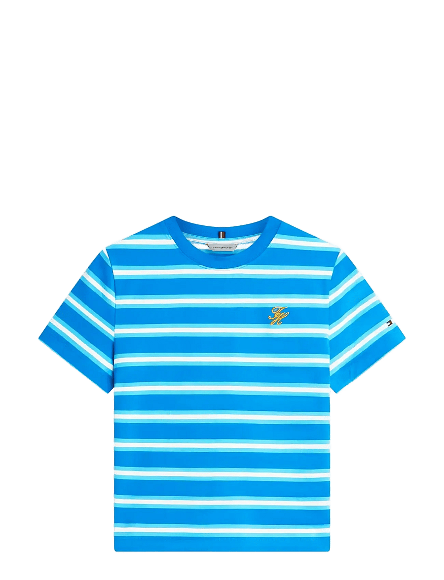 Tommy Hilfiger - TH SCRIPT REG C-NK SS TEE - t-shirts - preppy stripe blue orbit frigid - 1