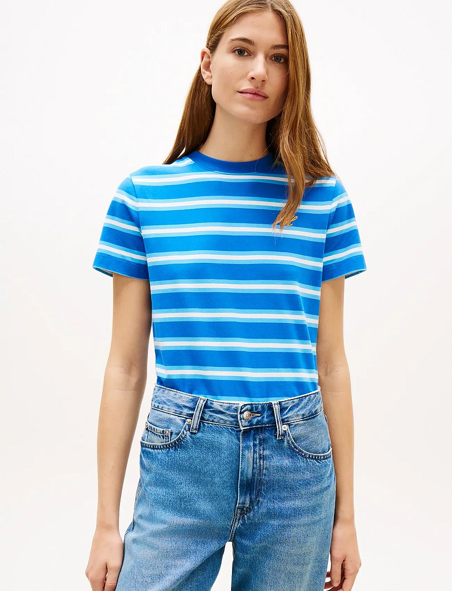 Tommy Hilfiger - TH SCRIPT REG C-NK SS TEE - t-shirts - preppy stripe blue orbit frigid - 0