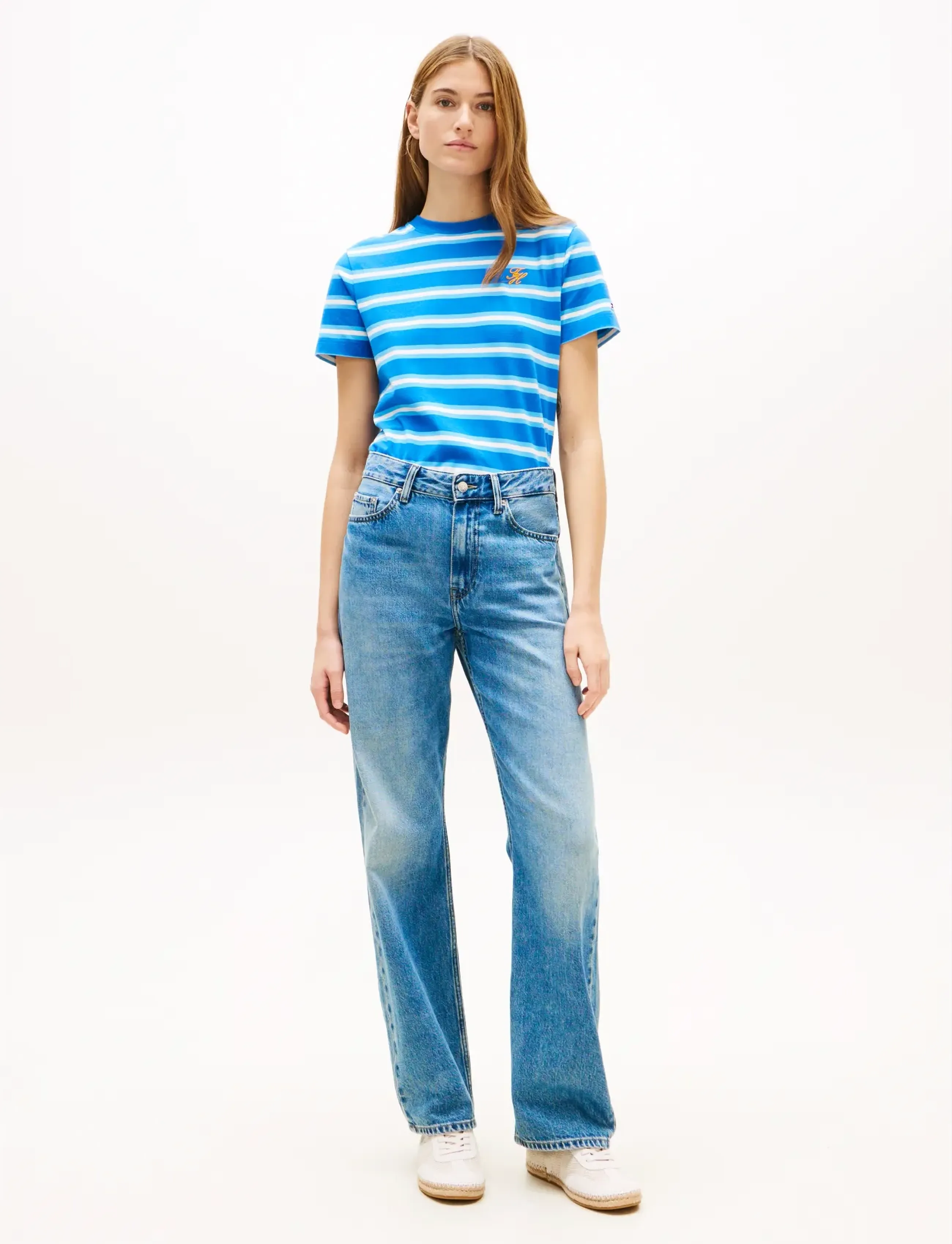 Tommy Hilfiger - TH SCRIPT REG C-NK SS TEE - die niedrigsten preise - preppy stripe blue orbit   frigid - 3