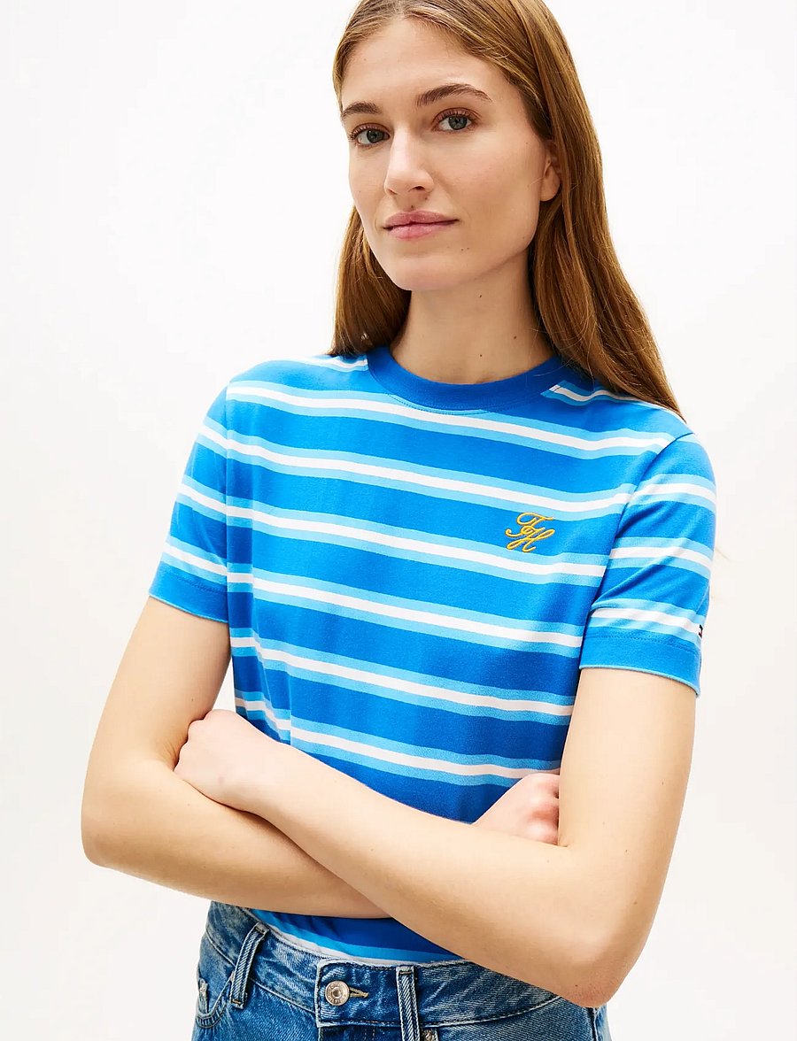 Tommy Hilfiger - TH SCRIPT REG C-NK SS TEE - t-shirts - preppy stripe blue orbit frigid - 4