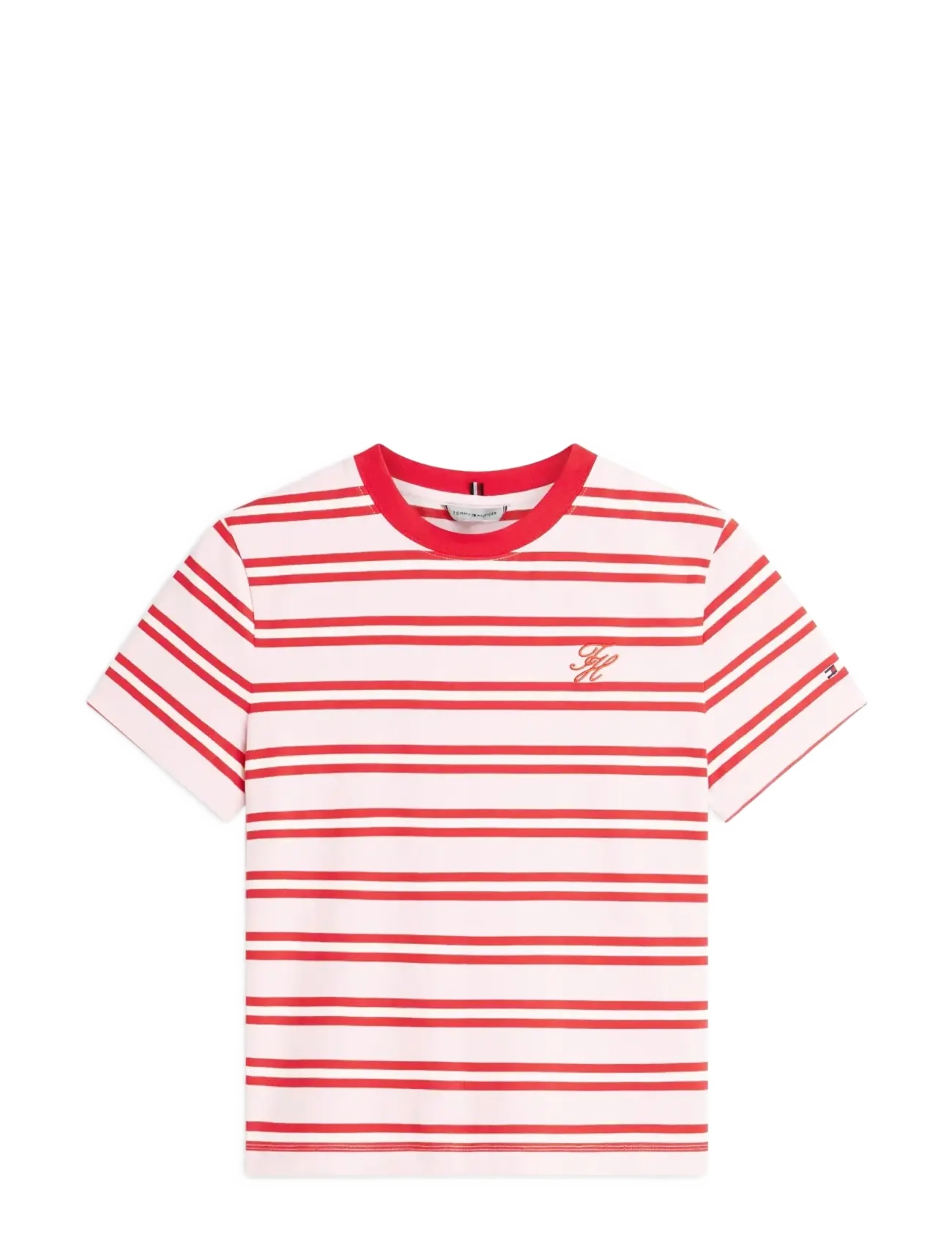 TH SCRIPT REG C-NK SS TEE - PREPPY STRIPE BONITA PINK FIREWORKS
