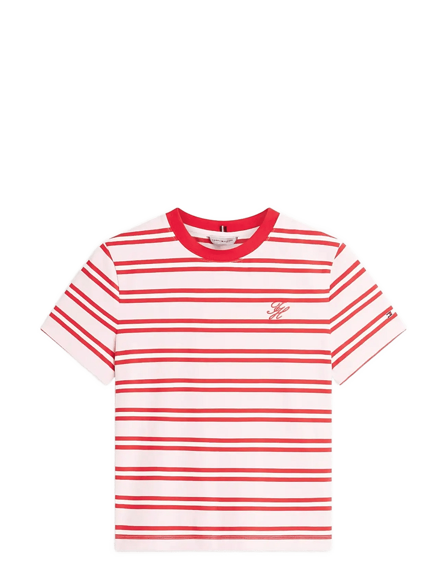 Tommy Hilfiger - TH SCRIPT REG C-NK SS TEE - t-särgid - preppy stripe bonita pink fireworks - 1