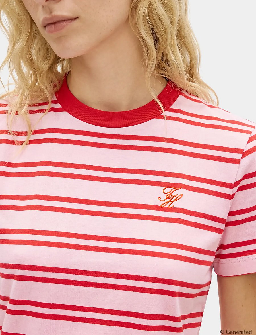 Tommy Hilfiger - TH SCRIPT REG C-NK SS TEE - t-särgid - preppy stripe bonita pink fireworks - 3