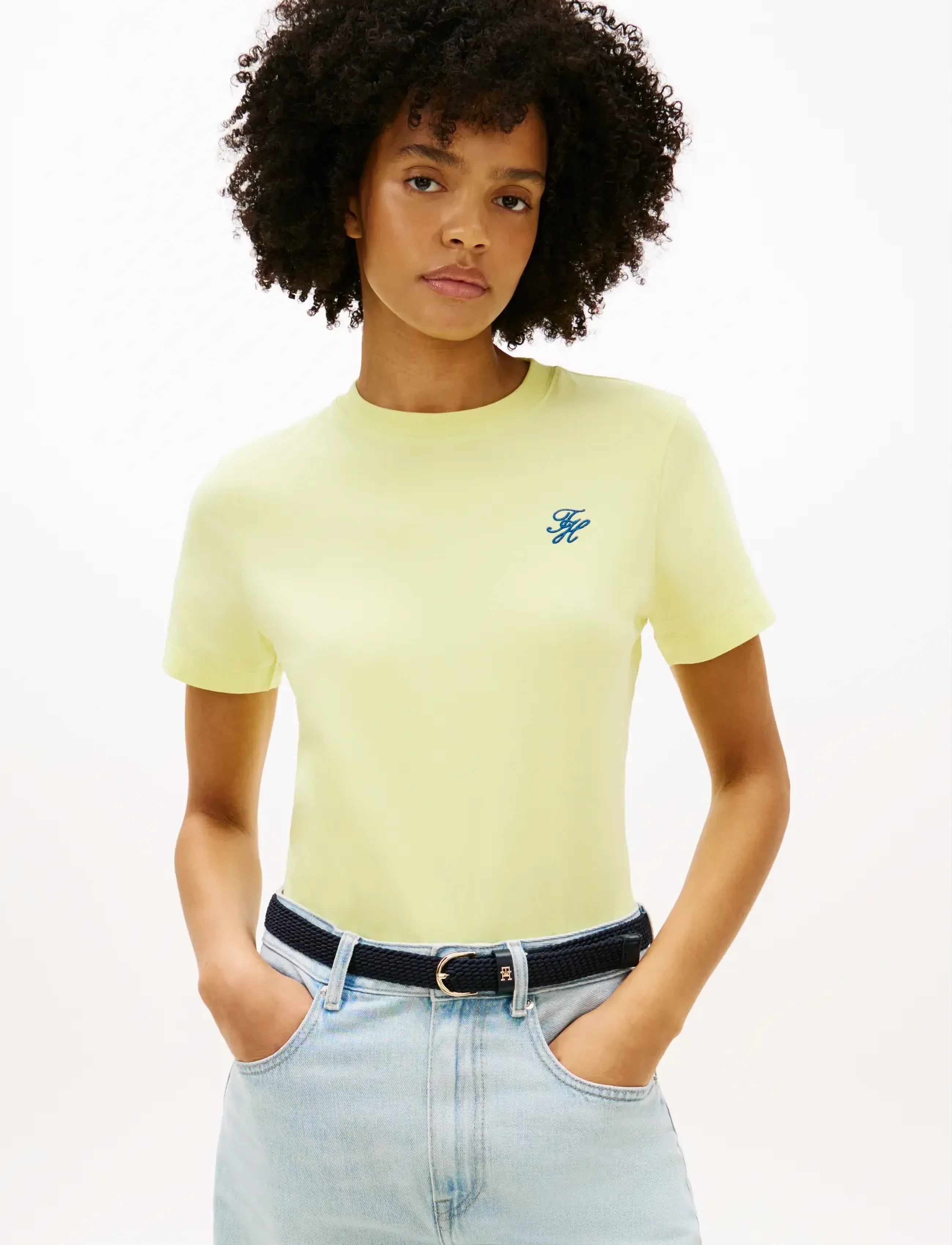 Tommy Hilfiger TH SCRIPT REG C-NK SS TEE - Kläder - FADED FLURO / yellow