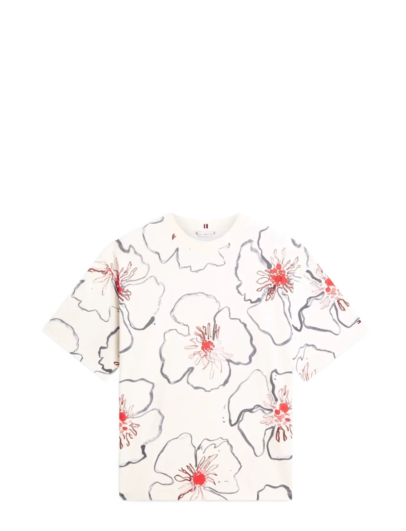 Tommy Hilfiger FLOWER GRAPHIC RLX C-NK SS TEE - Nyheder - LINEAR POPPY IVORY SILK / cream