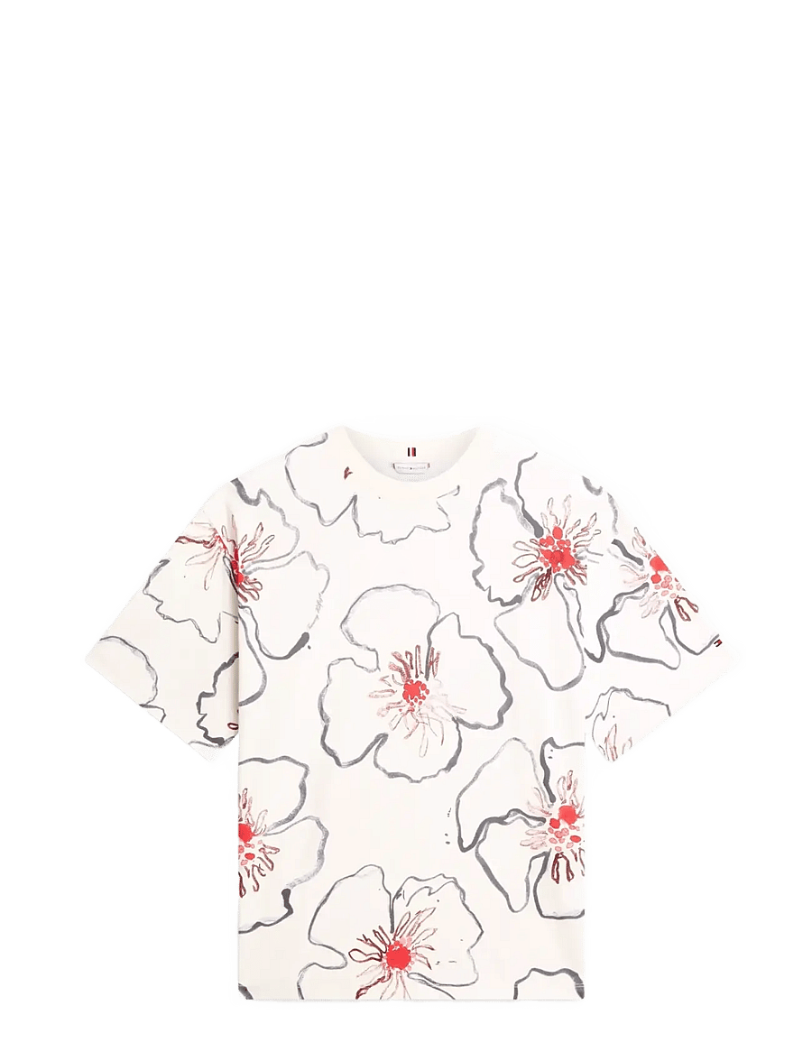 Tommy Hilfiger - FLOWER GRAPHIC RLX C-NK SS TEE - t-shirts - linear poppy ivory silk - 1
