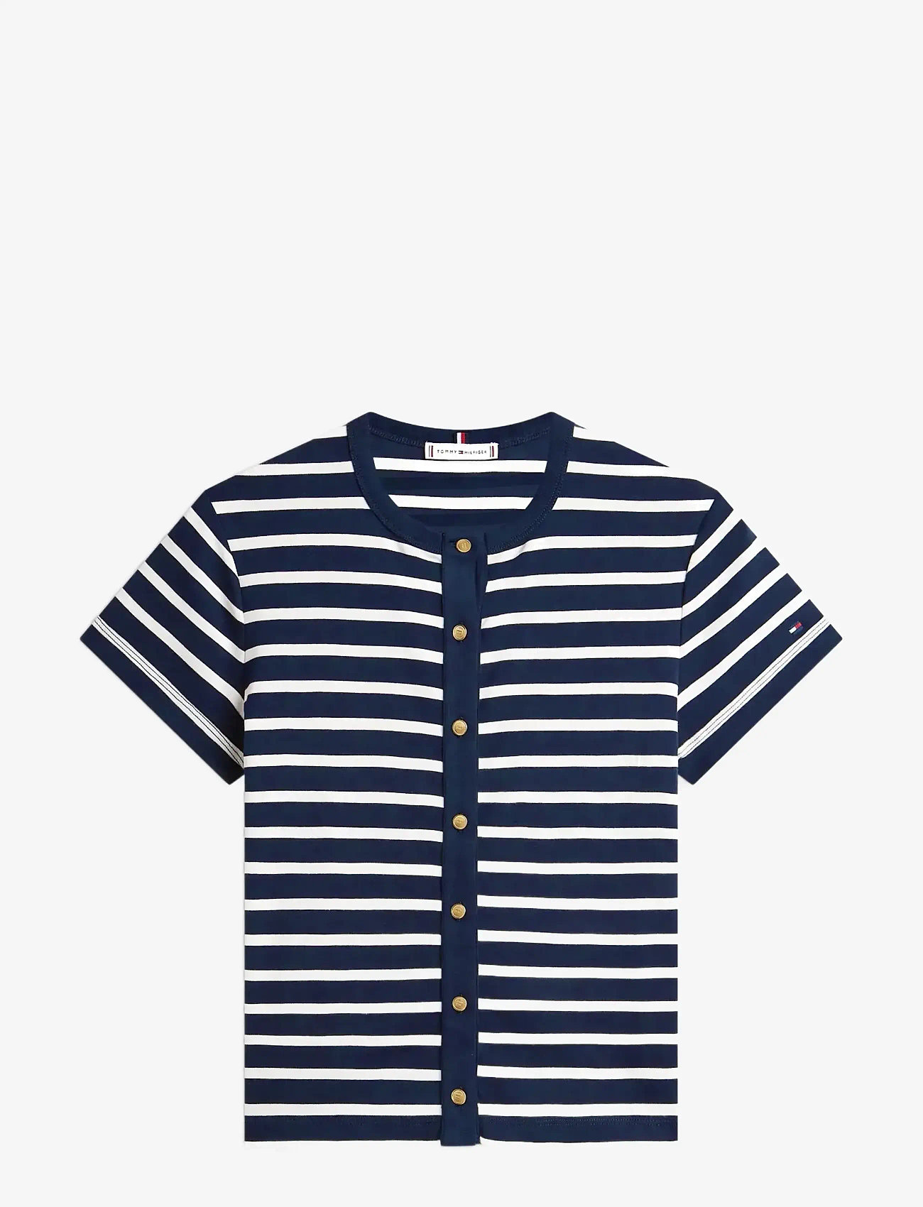 Tommy Hilfiger - GOLD BUTTON SLIM SS TEE - t-shirts - breton stripe dark night   ecru - 1