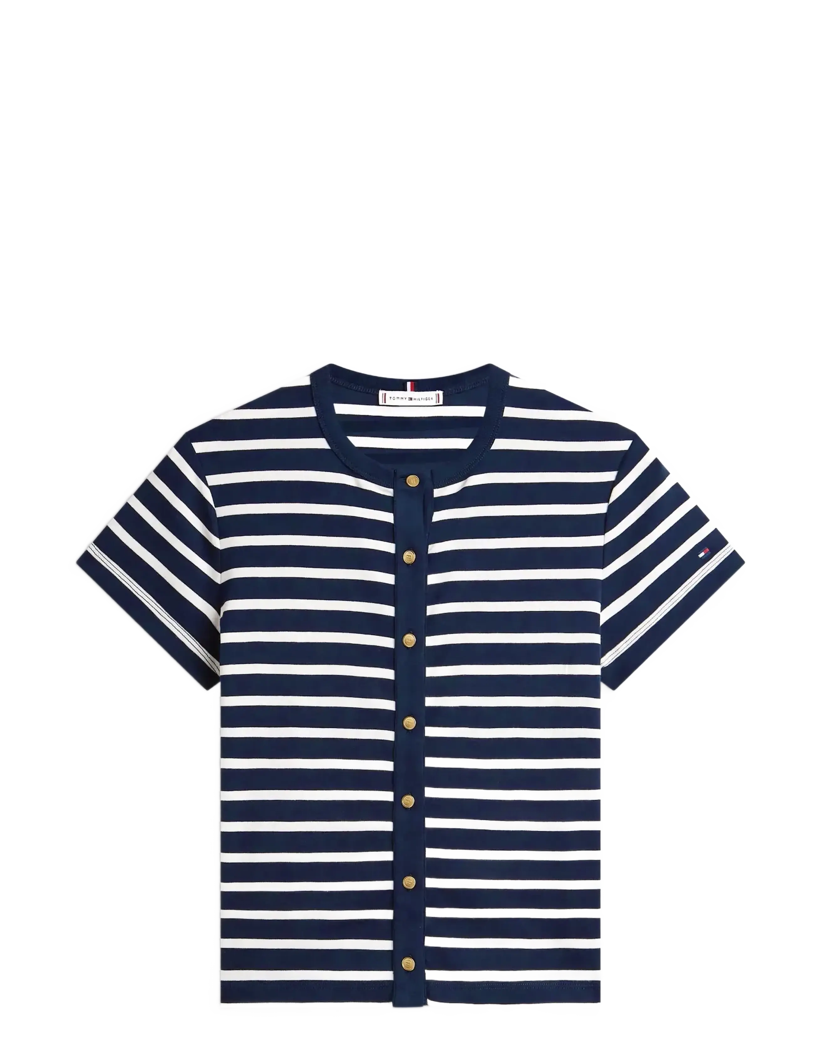 Tommy Hilfiger GOLD BUTTON SLIM SS TEE - Riided - BRETON STRIPE DARK NIGHT   ECRU / navy