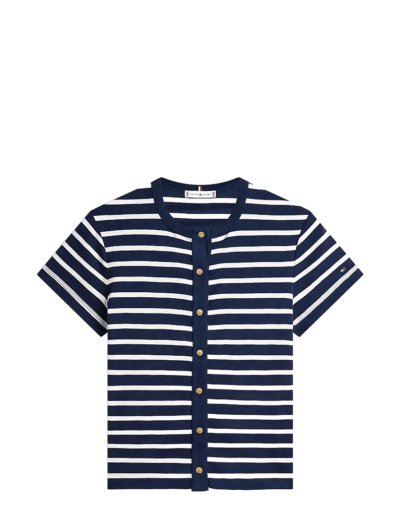 Tommy Hilfiger - GOLD BUTTON SLIM SS TEE - t-shirts - breton stripe dark night ecru - 1