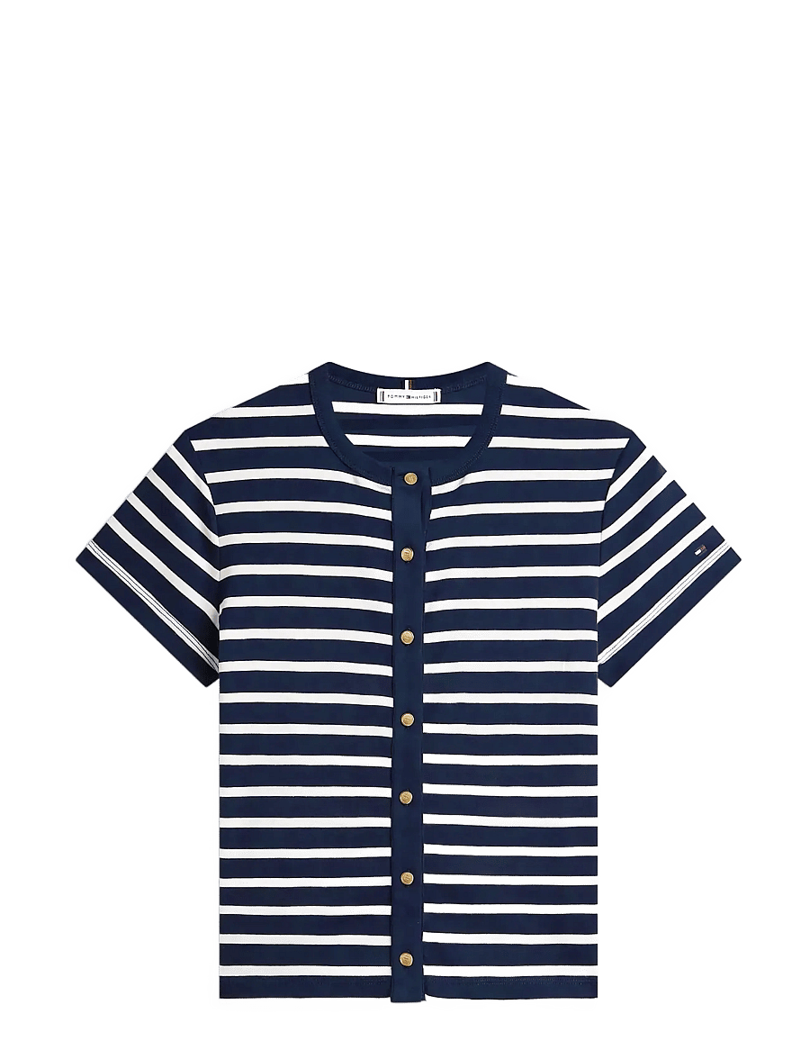 Tommy Hilfiger - GOLD BUTTON SLIM SS TEE - t-särgid - breton stripe dark night ecru - 1