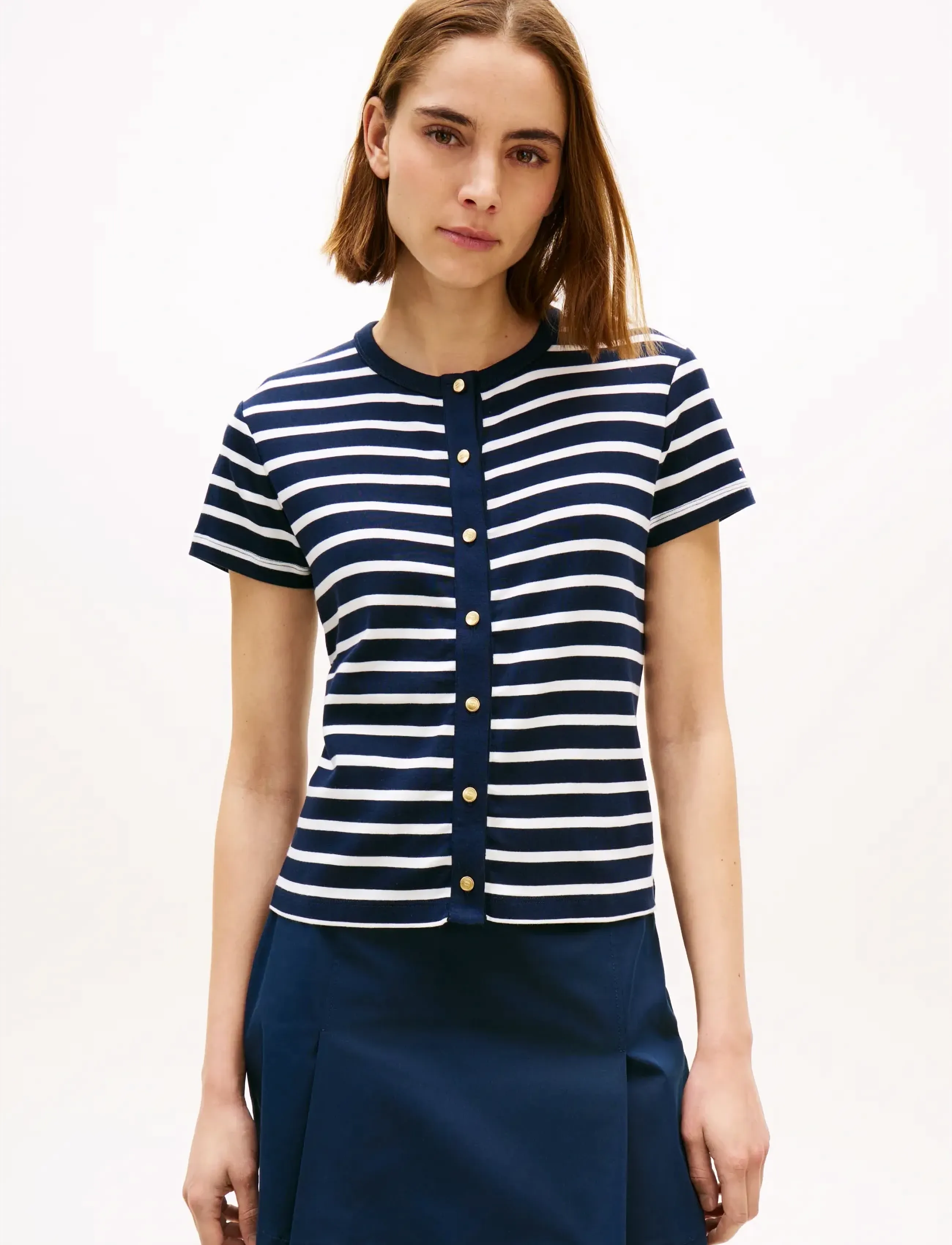 Gold Button Slim Ss Tee