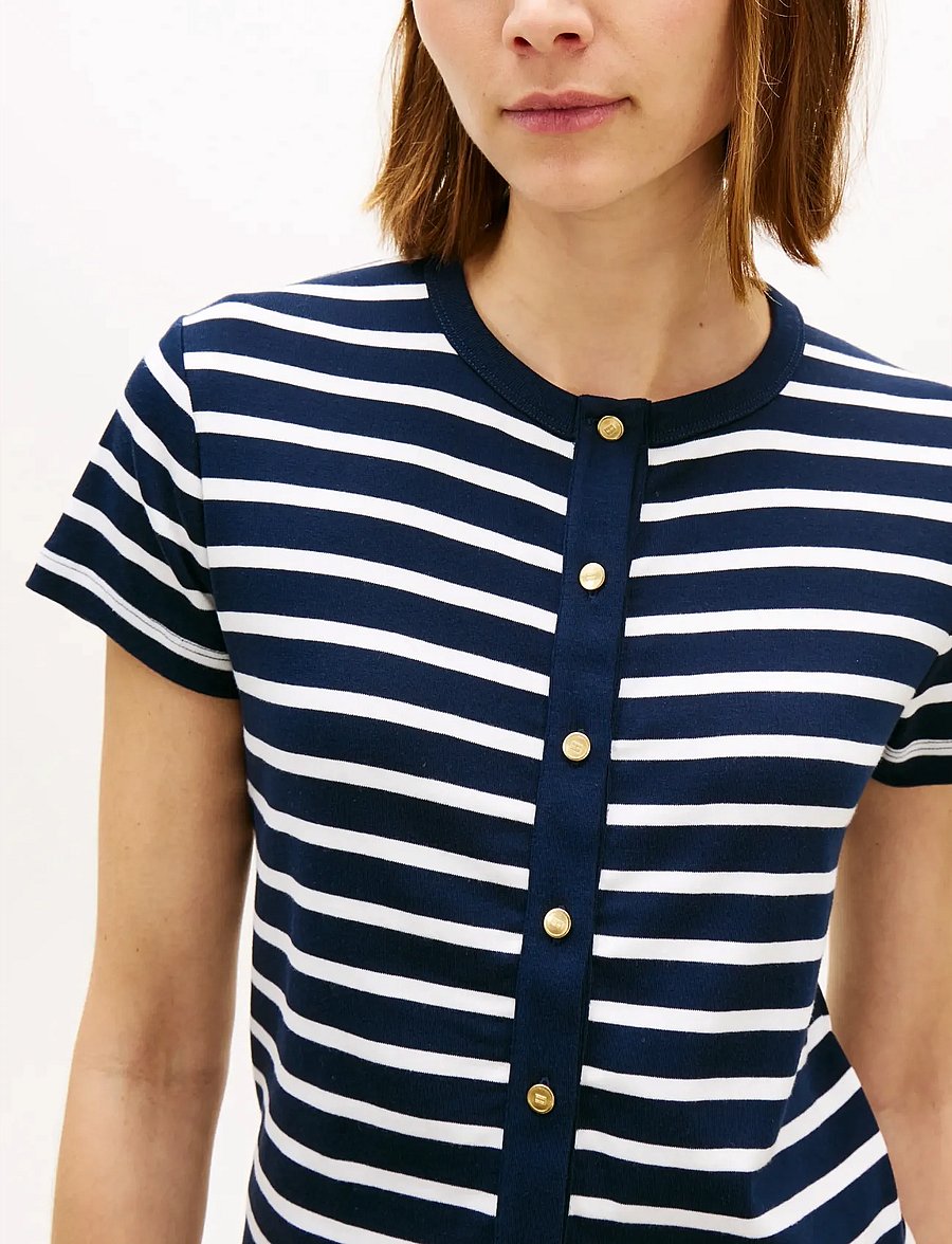 Tommy Hilfiger - GOLD BUTTON SLIM SS TEE - t-särgid - breton stripe dark night ecru - 4