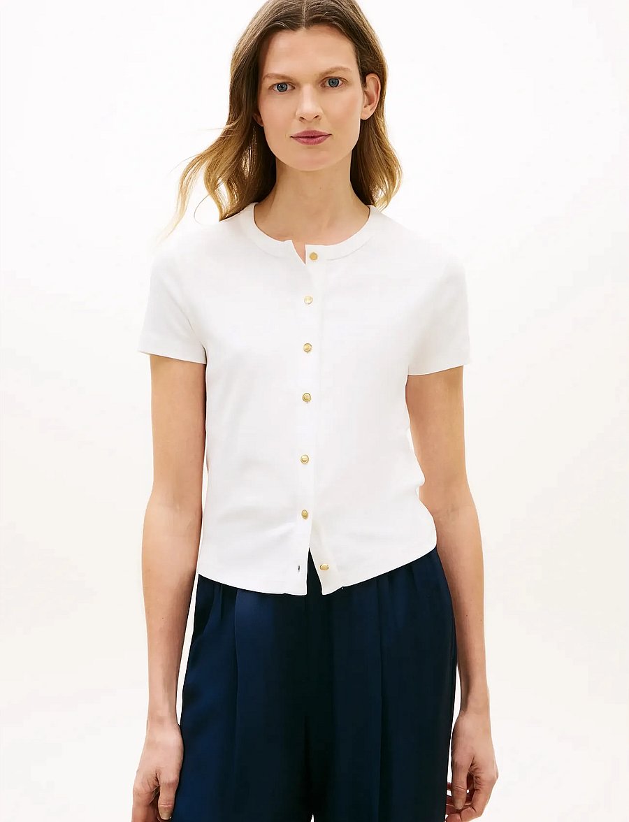 Tommy Hilfiger - GOLD BUTTON SLIM SS TEE - t-särgid - ecru - 0