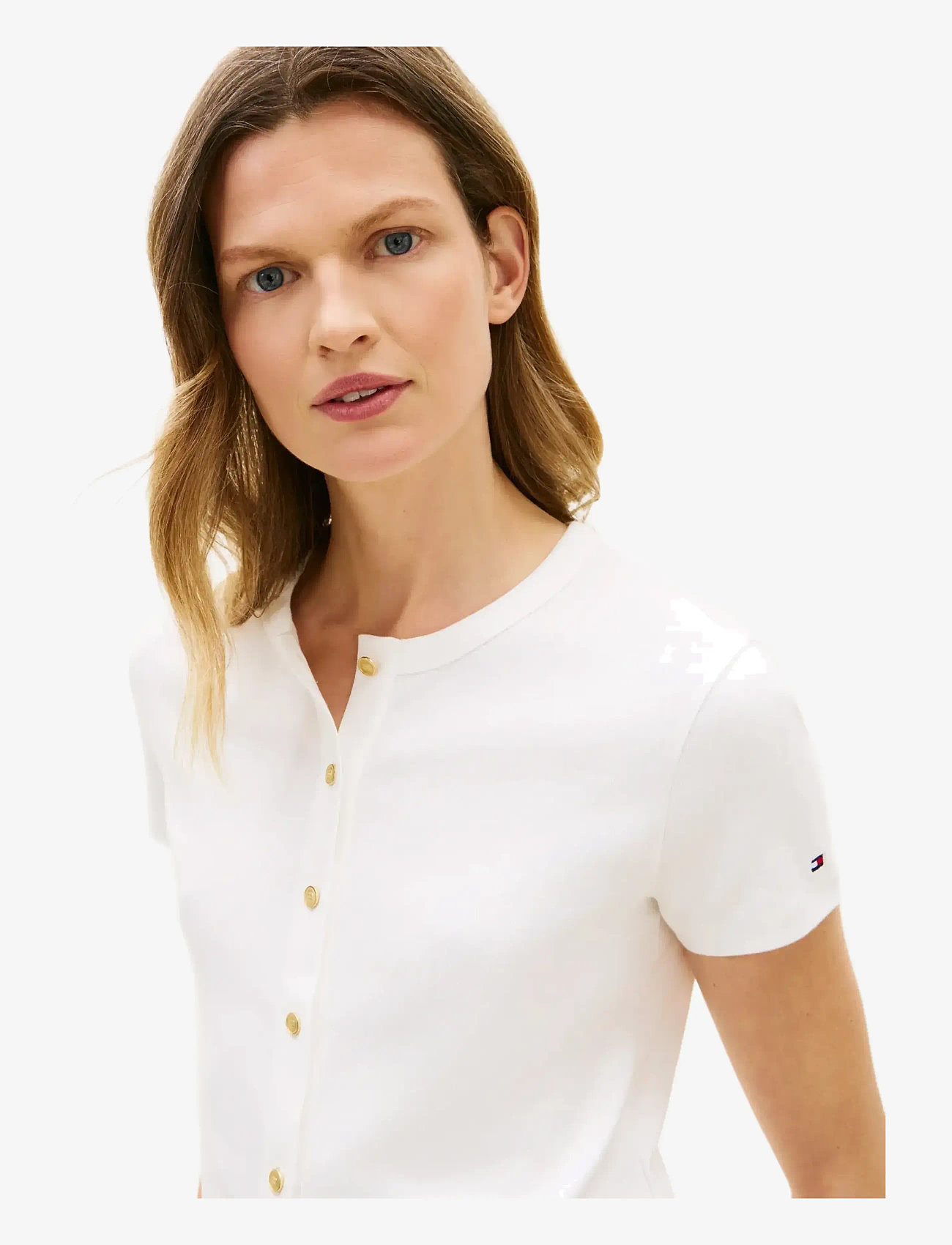 Tommy Hilfiger - GOLD BUTTON SLIM SS TEE - t-särgid - ecru - 4