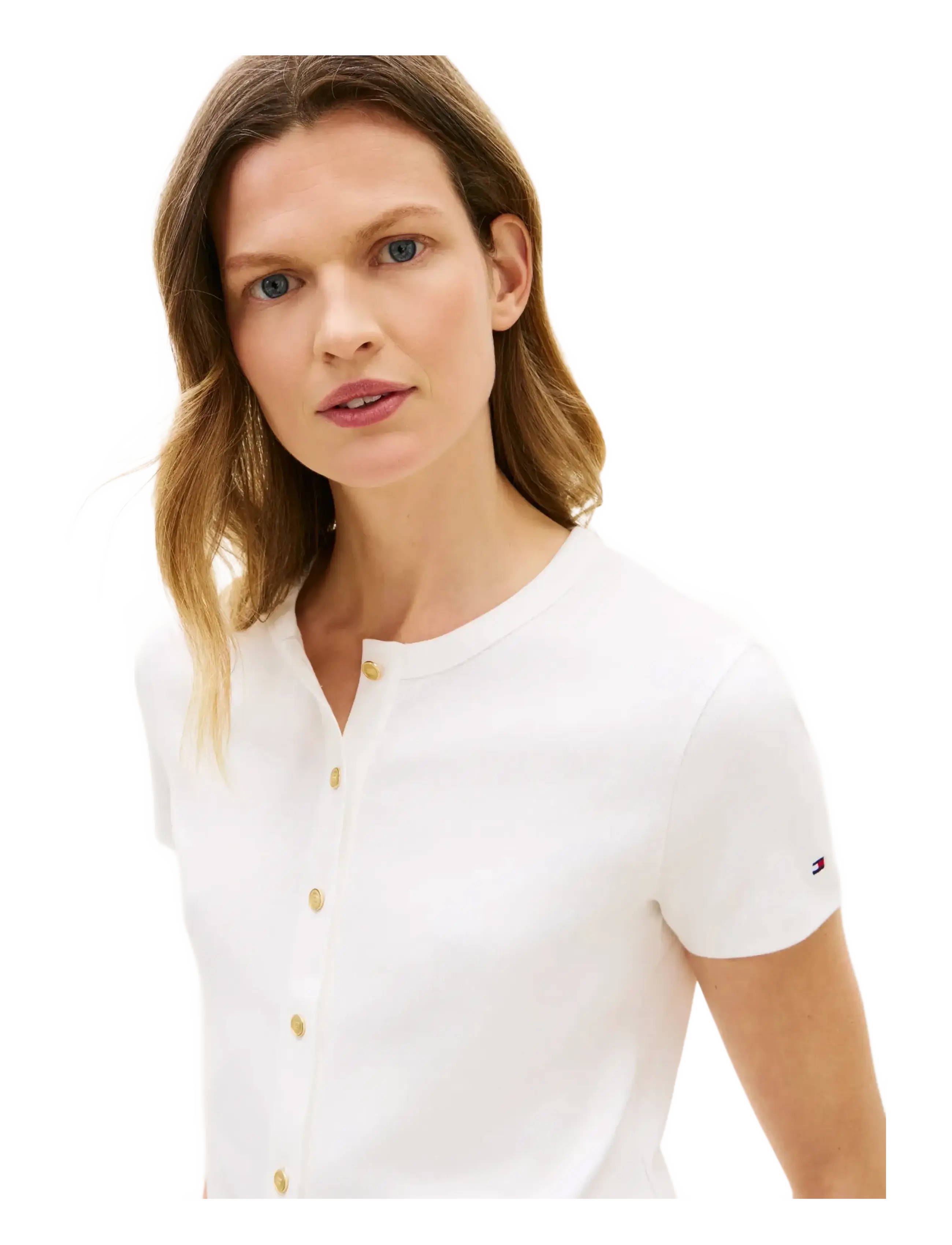 Tommy Hilfiger - GOLD BUTTON SLIM SS TEE - t-krekli - ecru - 4