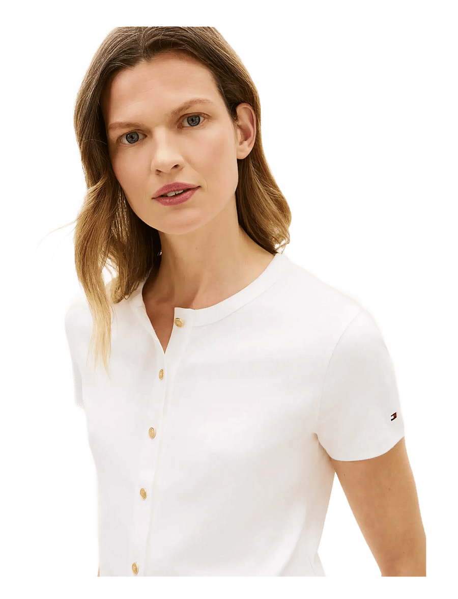 Tommy Hilfiger - GOLD BUTTON SLIM SS TEE - t-särgid - ecru - 4