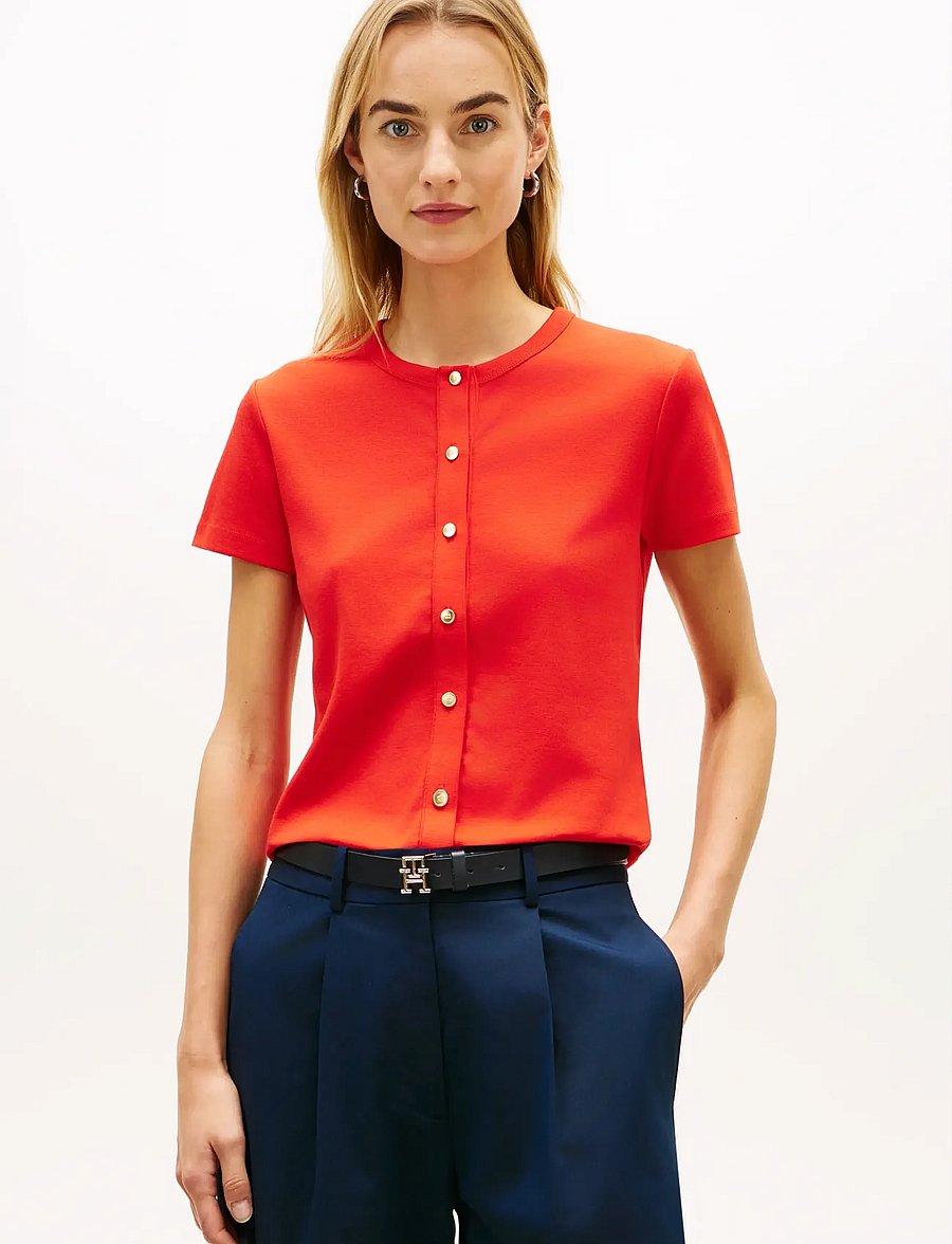 Tommy Hilfiger - GOLD BUTTON SLIM SS TEE - t-shirts - fireworks - 0