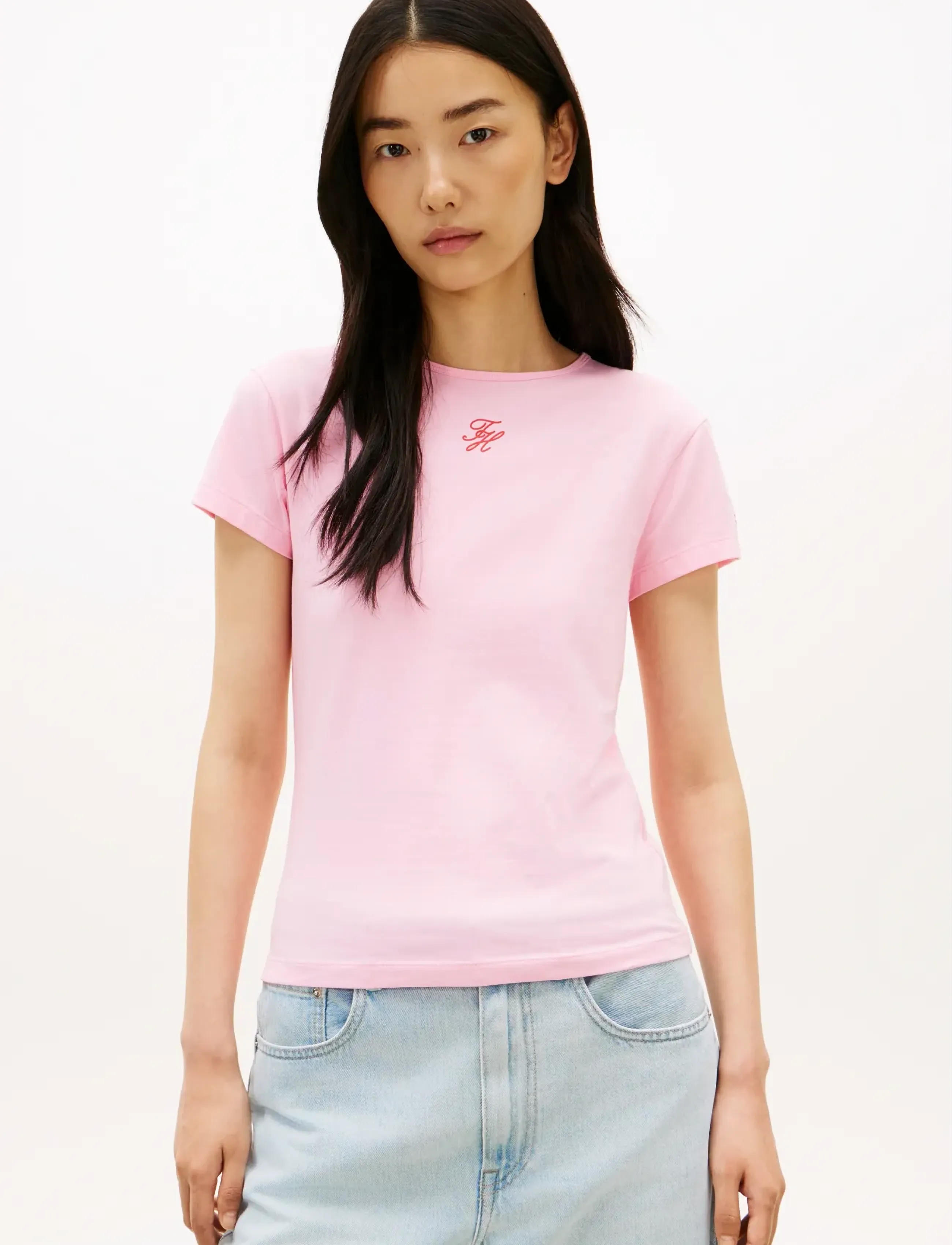 Tommy Hilfiger TH SCRIPT SLIM SS TEE - Tøj - CLASSIC PINK / pink/rose