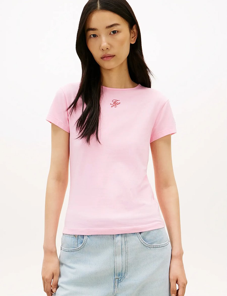 Tommy Hilfiger - TH SCRIPT SLIM SS TEE - t-shirts - classic pink - 0