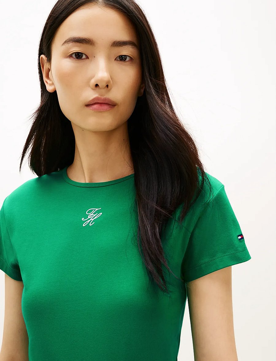 Tommy Hilfiger - TH SCRIPT SLIM SS TEE - t-shirts - courtside green - 4