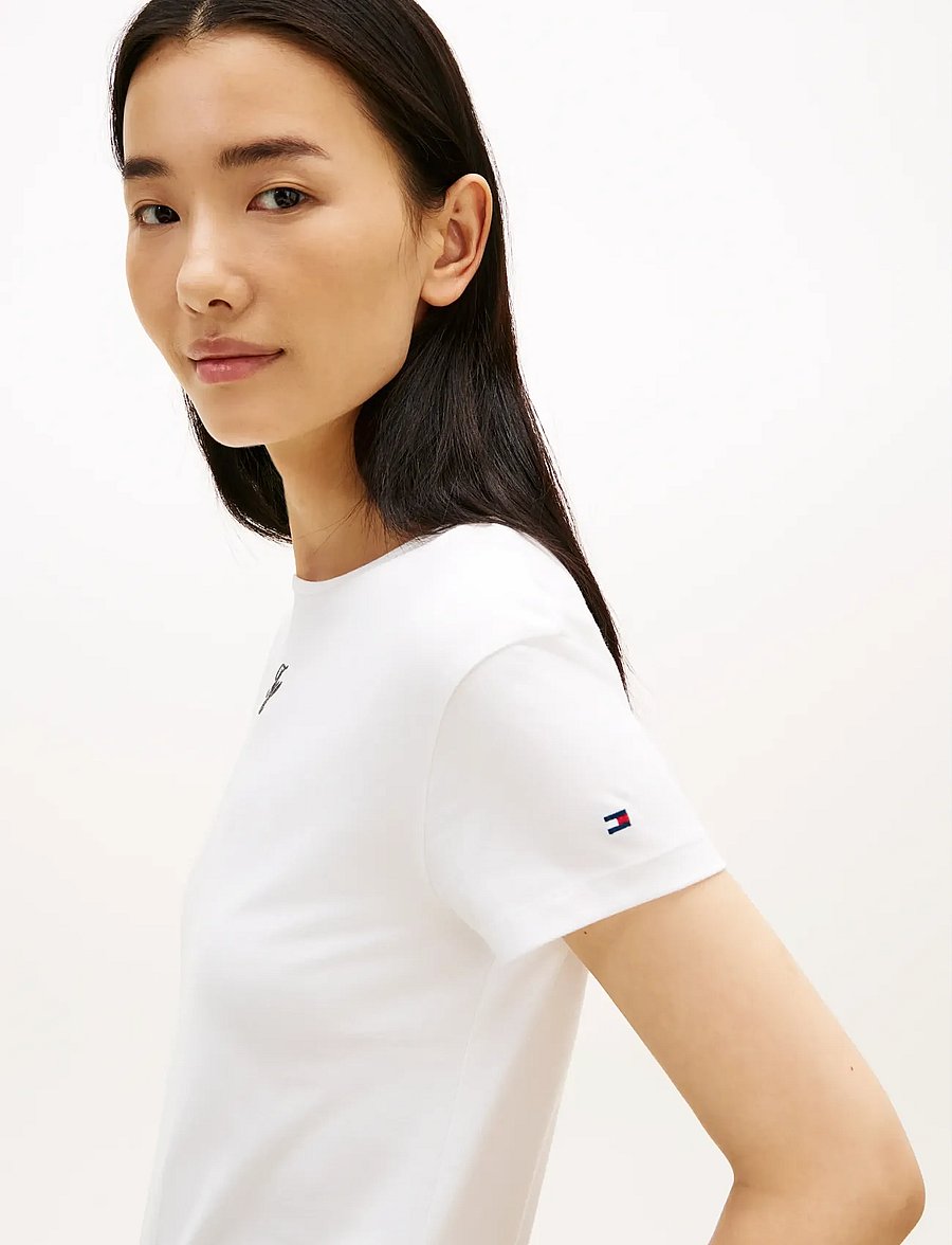 Tommy Hilfiger - TH SCRIPT SLIM SS TEE - t-shirts - ecru - 4