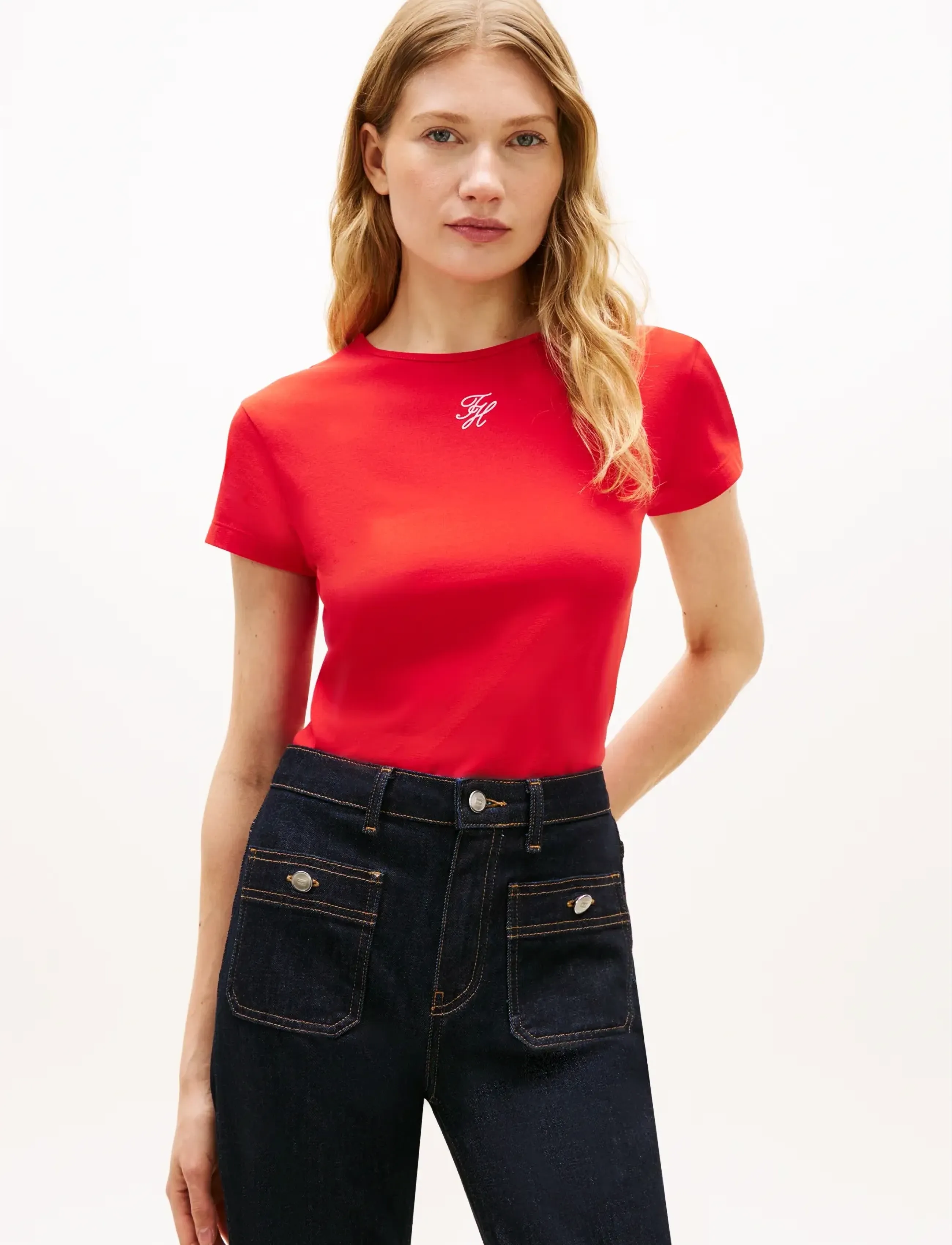 Tommy Hilfiger TH SCRIPT SLIM SS TEE - Tøj - FIREWORKS / red