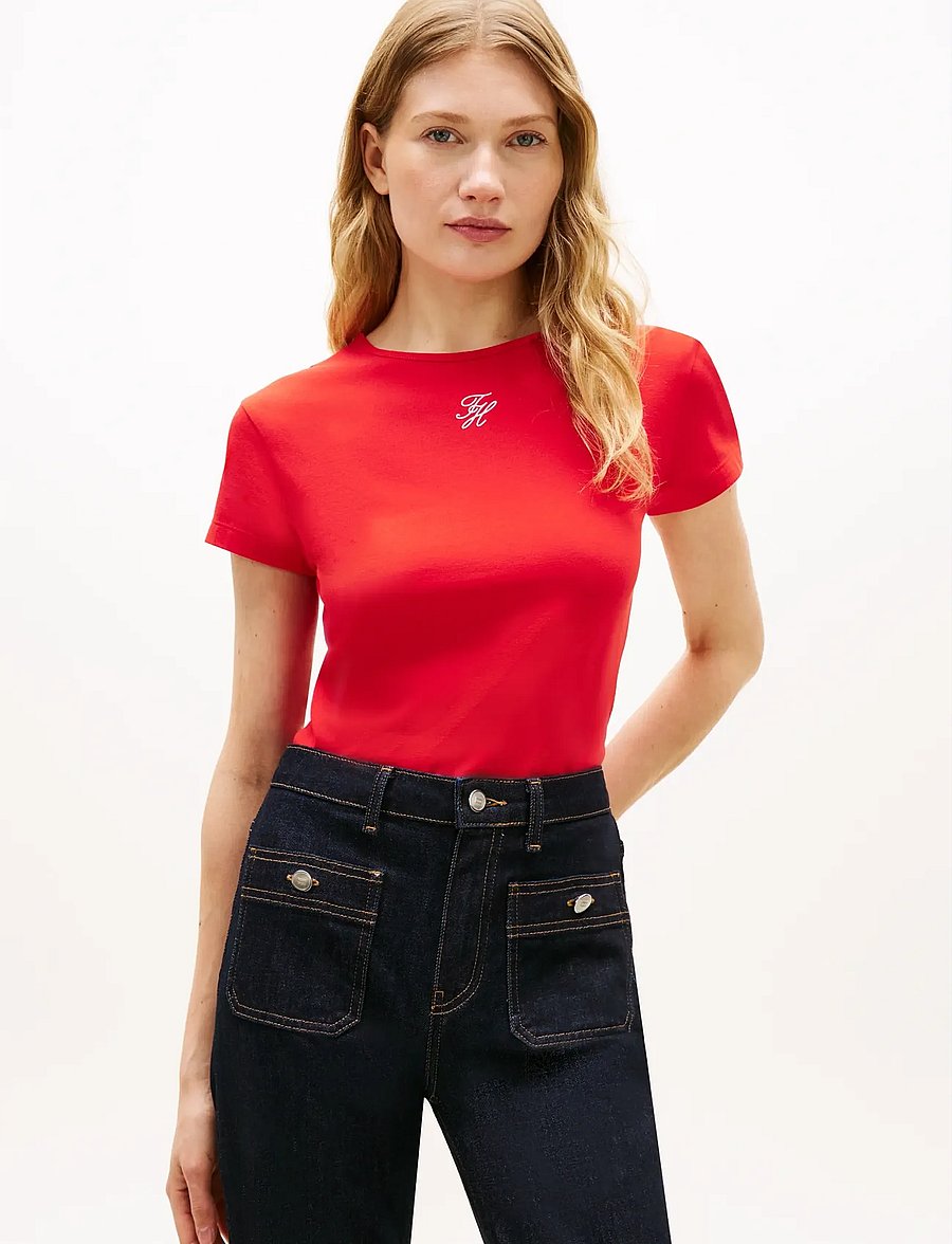 Tommy Hilfiger - TH SCRIPT SLIM SS TEE - t-shirts - fireworks - 0