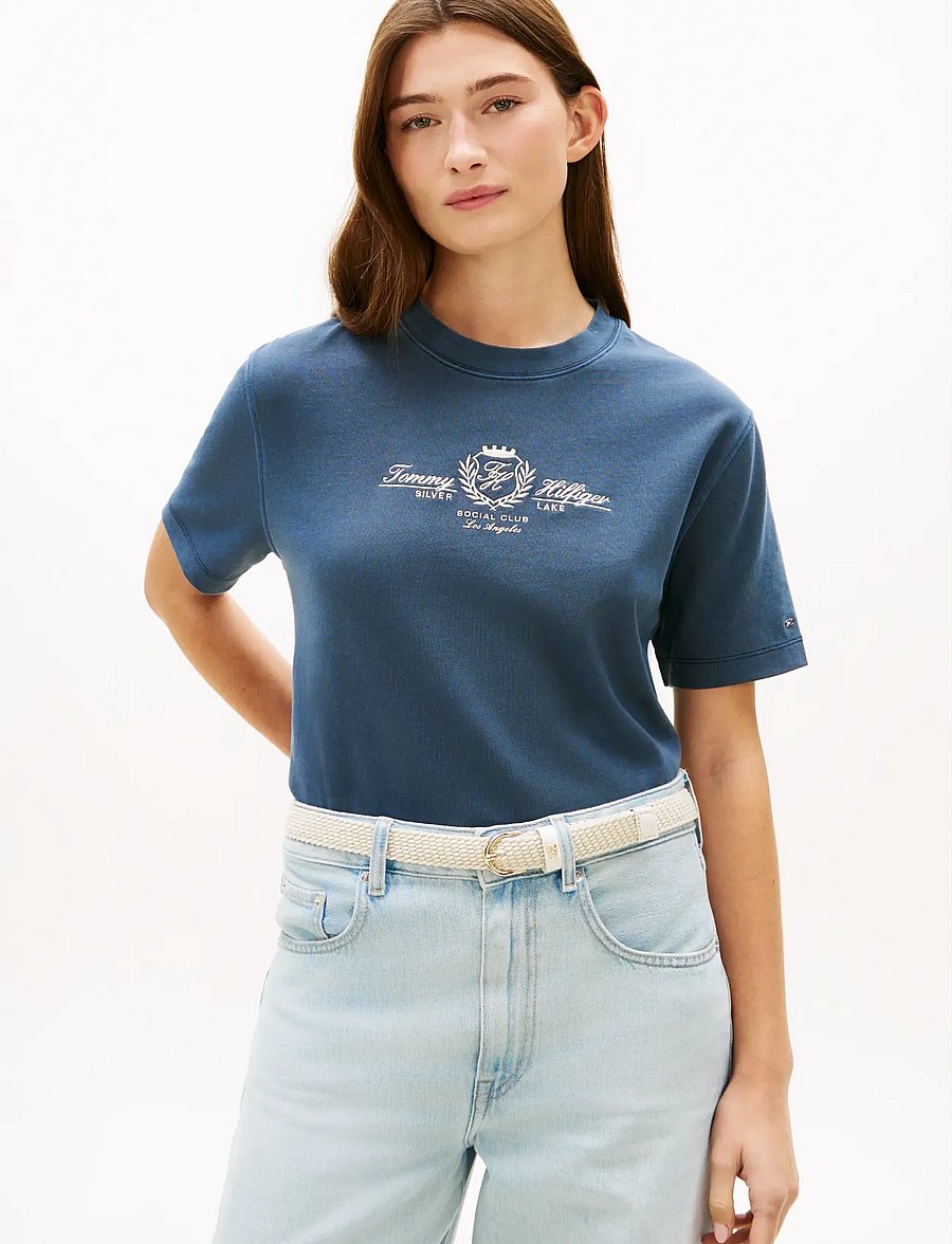 Tommy Hilfiger - VARSITY CREST MDRN C-NK SS TEE - t-shirts - dark night navy - 0