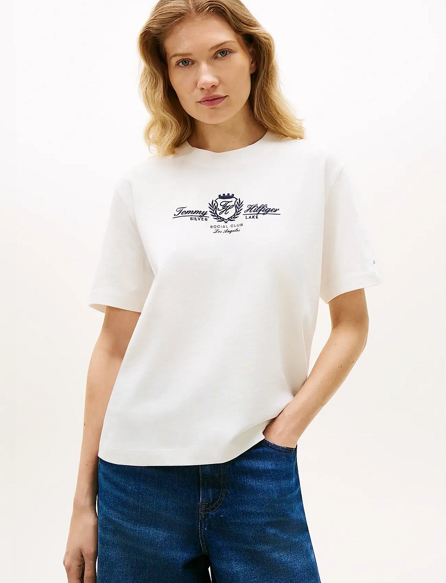 Tommy Hilfiger - VARSITY CREST MDRN C-NK SS TEE - t-särgid - ecru - 0