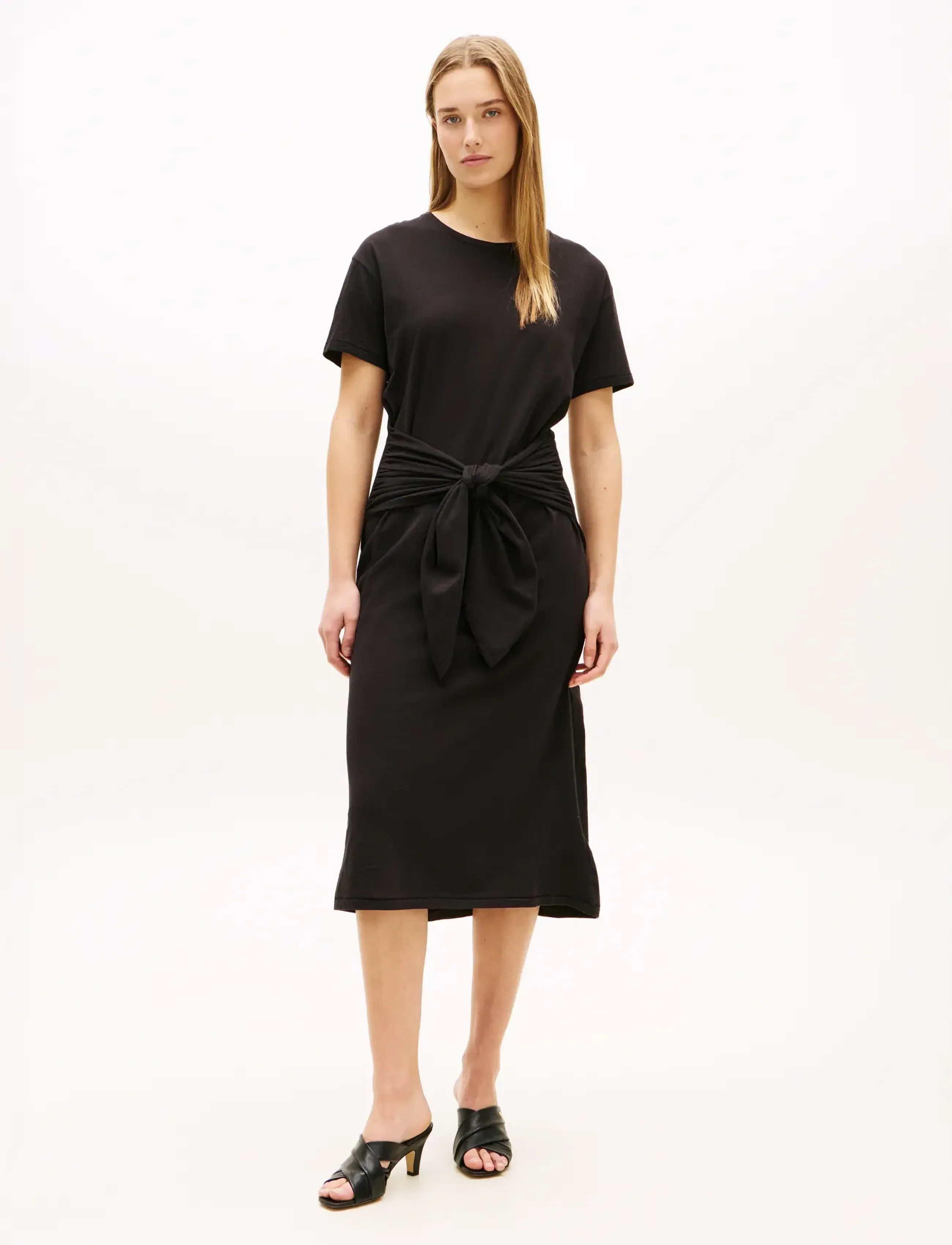 Tommy Hilfiger CO SLUB KNOT MIDI DRS - Tøj - BLACK / black