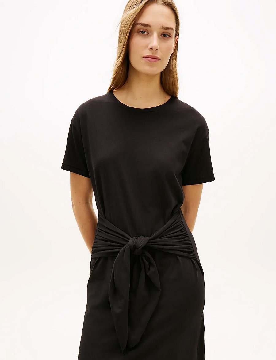 Tommy Hilfiger - CO SLUB KNOT MIDI DRS - t-shirt-kleider - black - 3