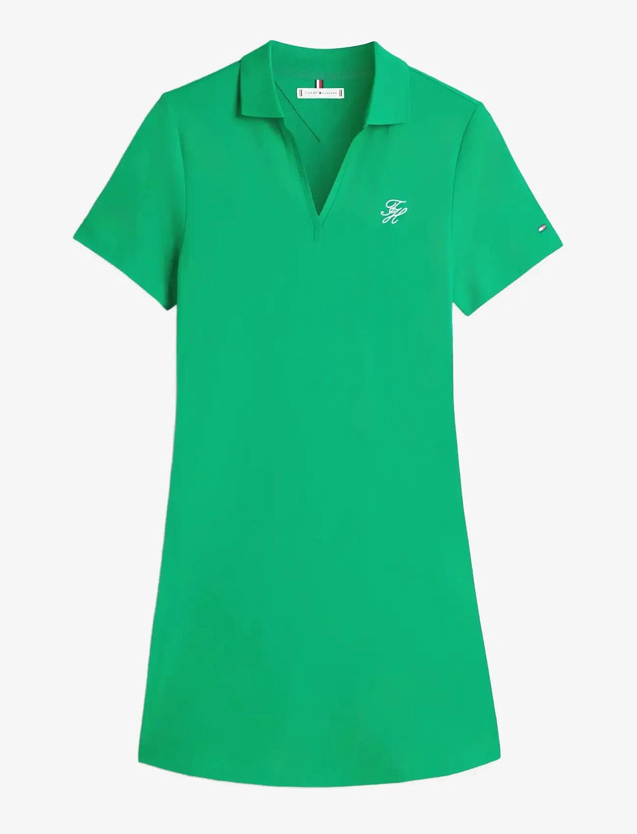 Tommy Hilfiger - TH SCRIPT OPEN-NK POLO DRS - t-shirt-kleider - courtside green - 1