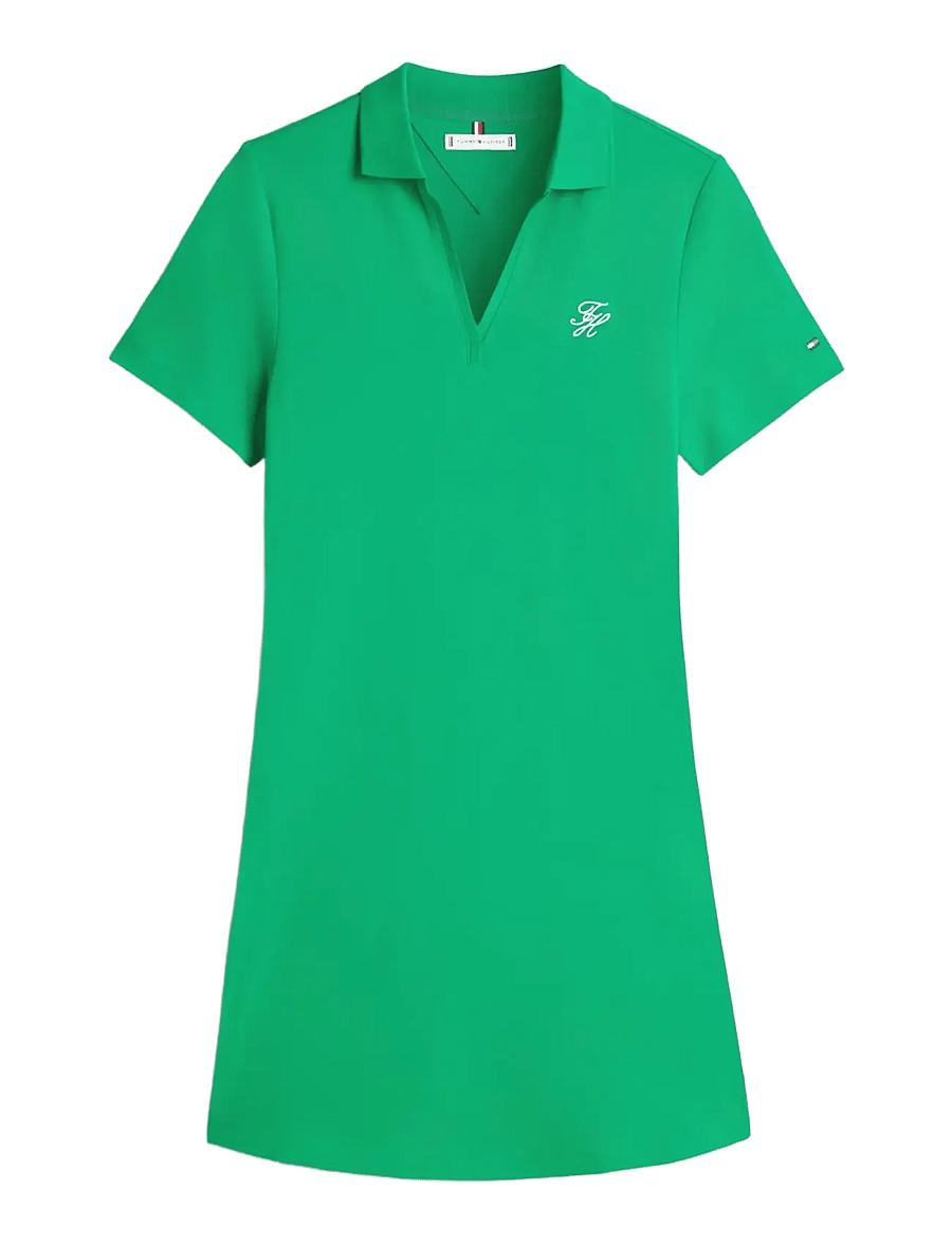 Tommy Hilfiger - TH SCRIPT OPEN-NK POLO DRS - t-shirt-kleider - courtside green - 1