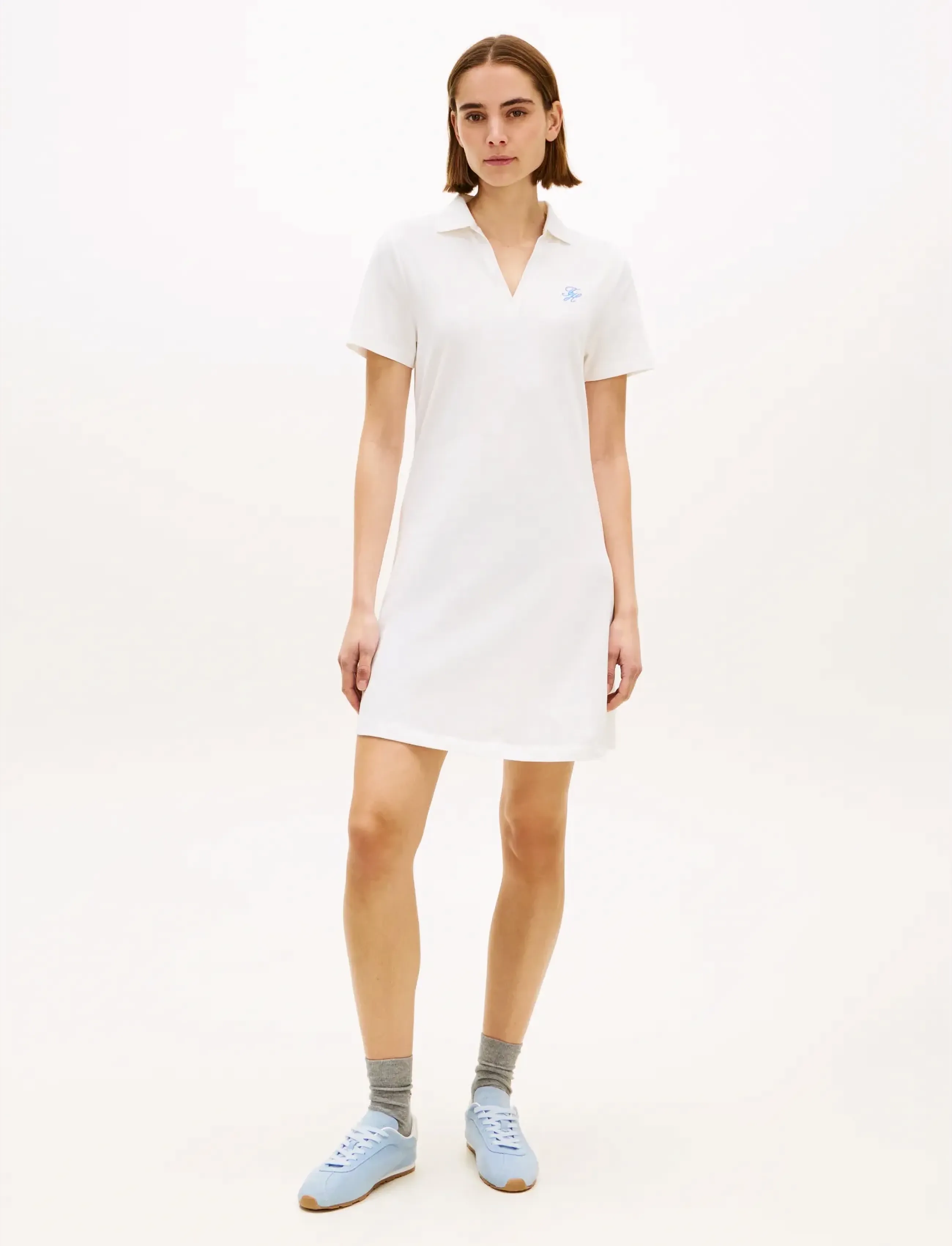 Tommy Hilfiger Th Script Open-Nk Polo Drs, L, White, Kjoler > Kort Kjole, Dame