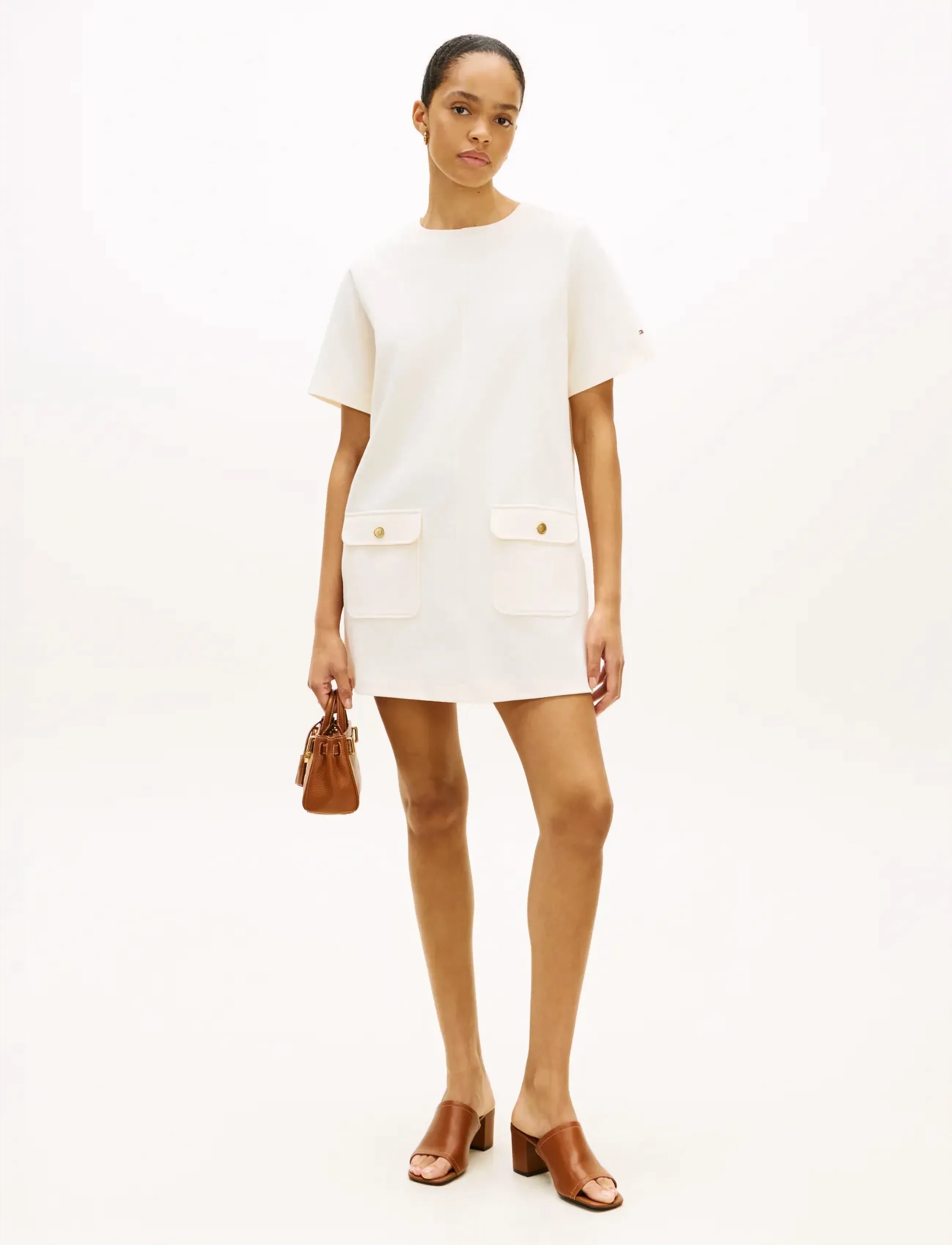 Tommy Hilfiger Gold Button Shift Mini Dress, XL, Cream, Kjoler > Kort Kjole, Dame