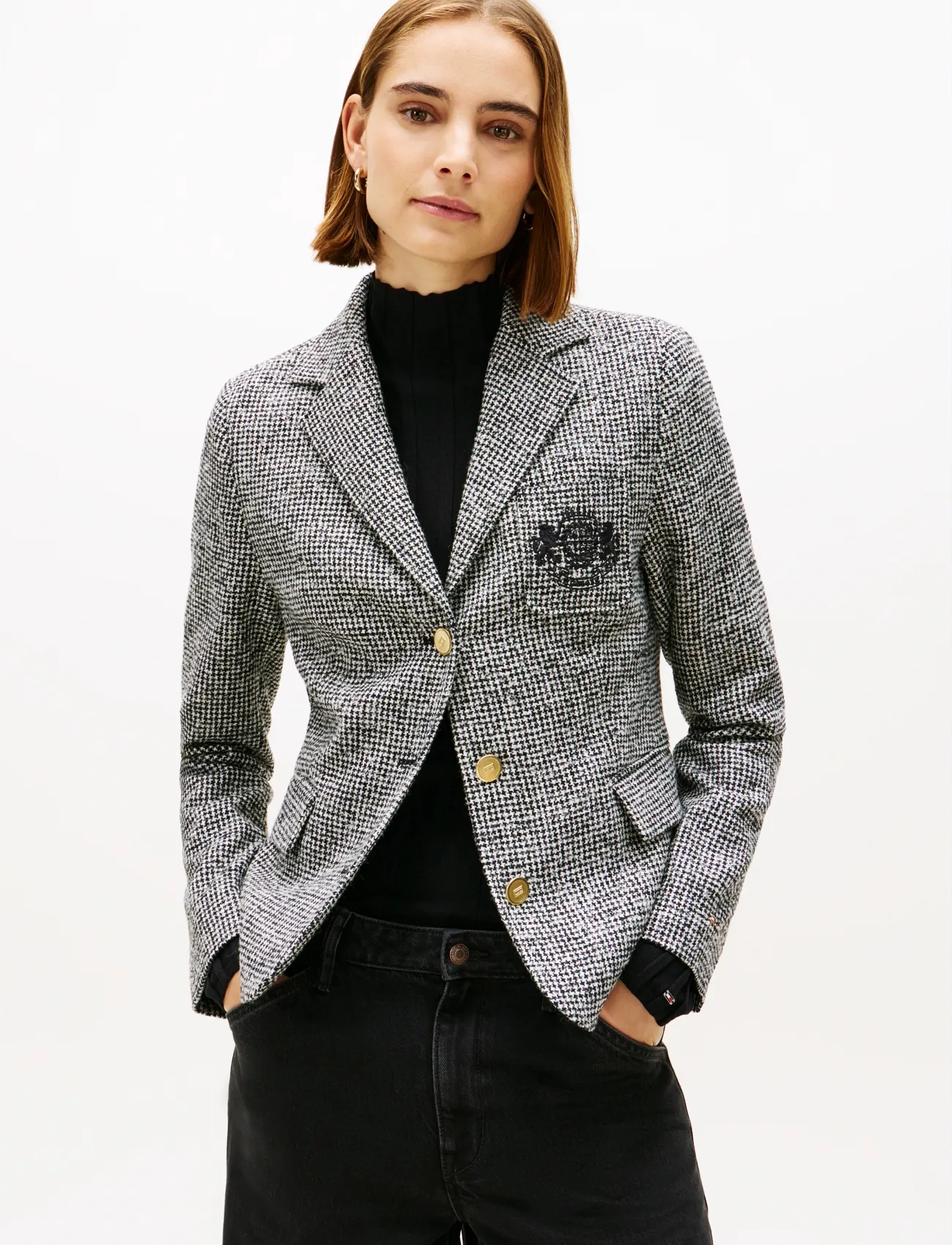 Tommy Hilfiger WOOL PATTERN GB SLIM BLAZER - Tøj - BLACK   WHITE HOUNDSTOOTH / multi
